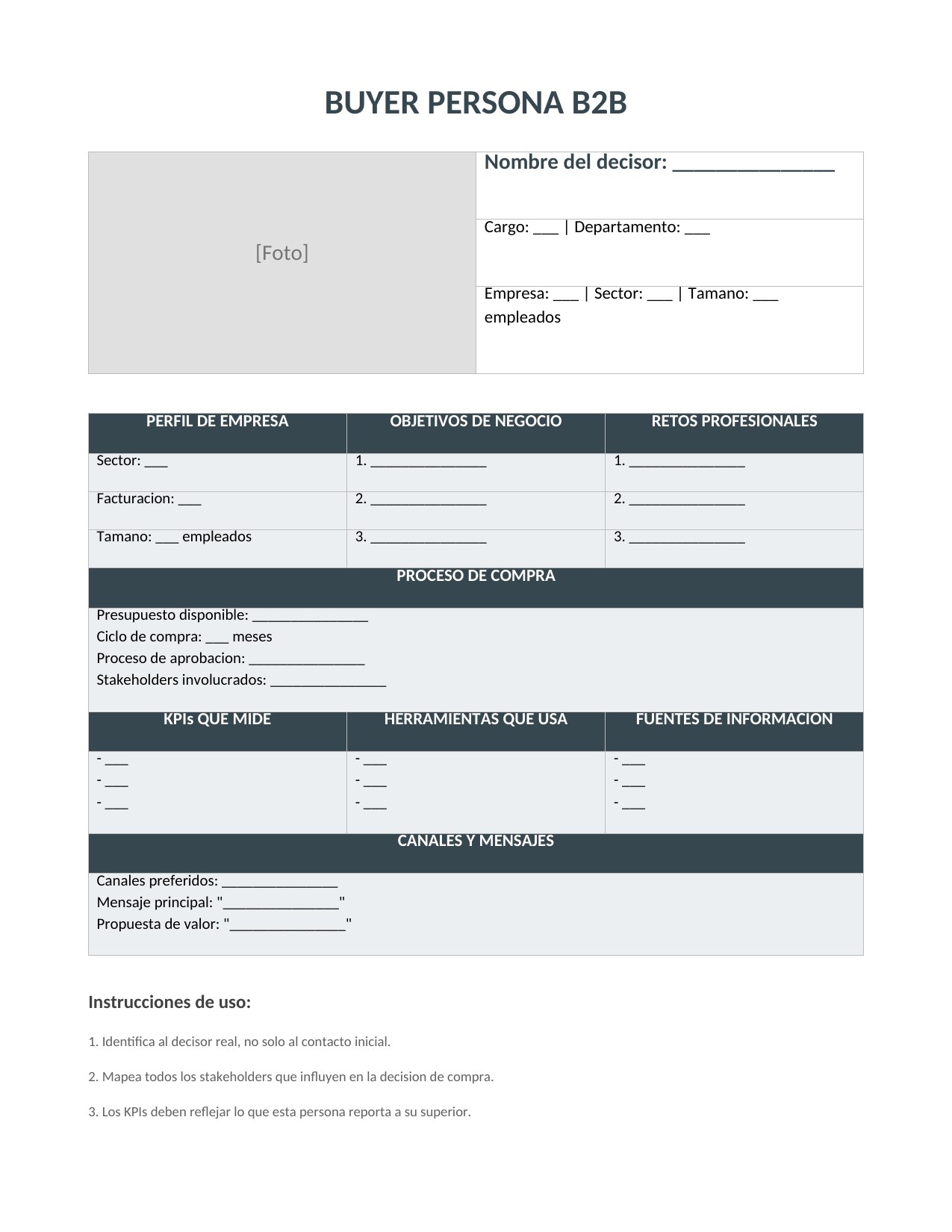 Plantilla Buyer Persona B2B