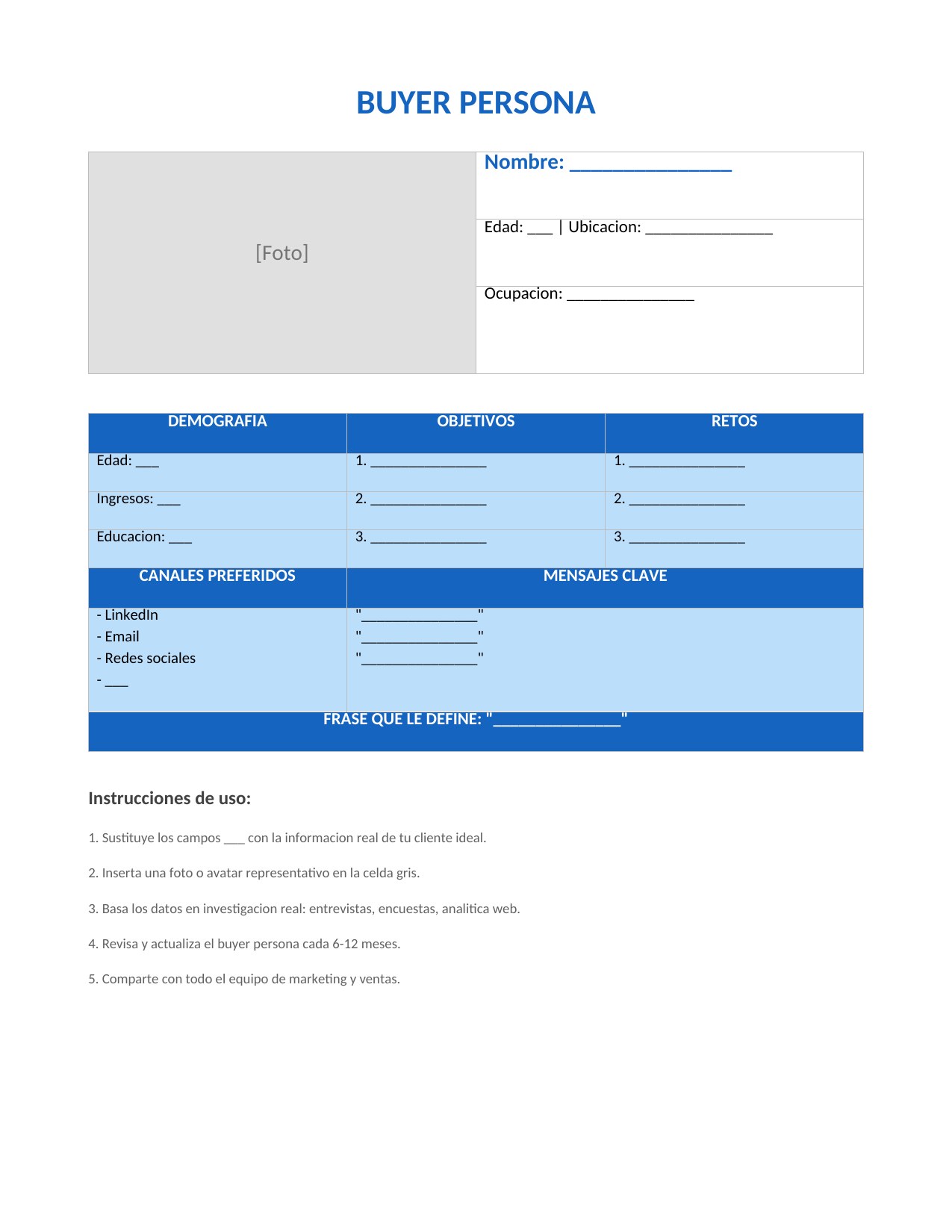 Plantilla Buyer Persona Básico