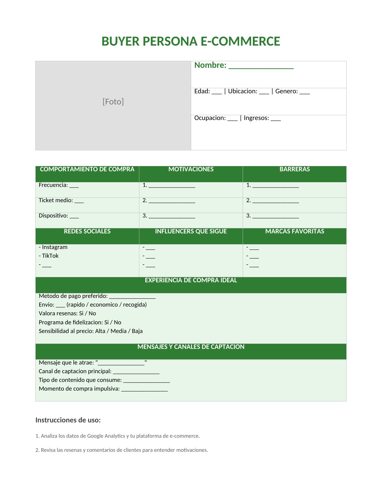 Plantilla Buyer Persona E-commerce