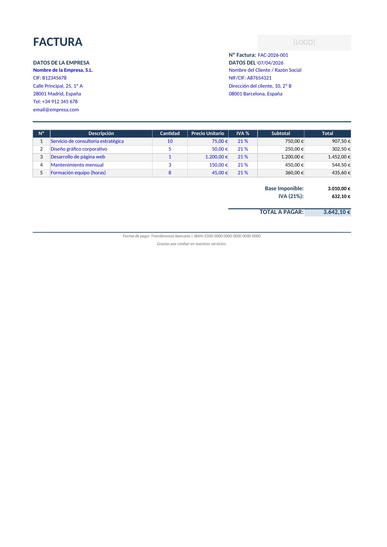 Plantilla Factura Excel Básica