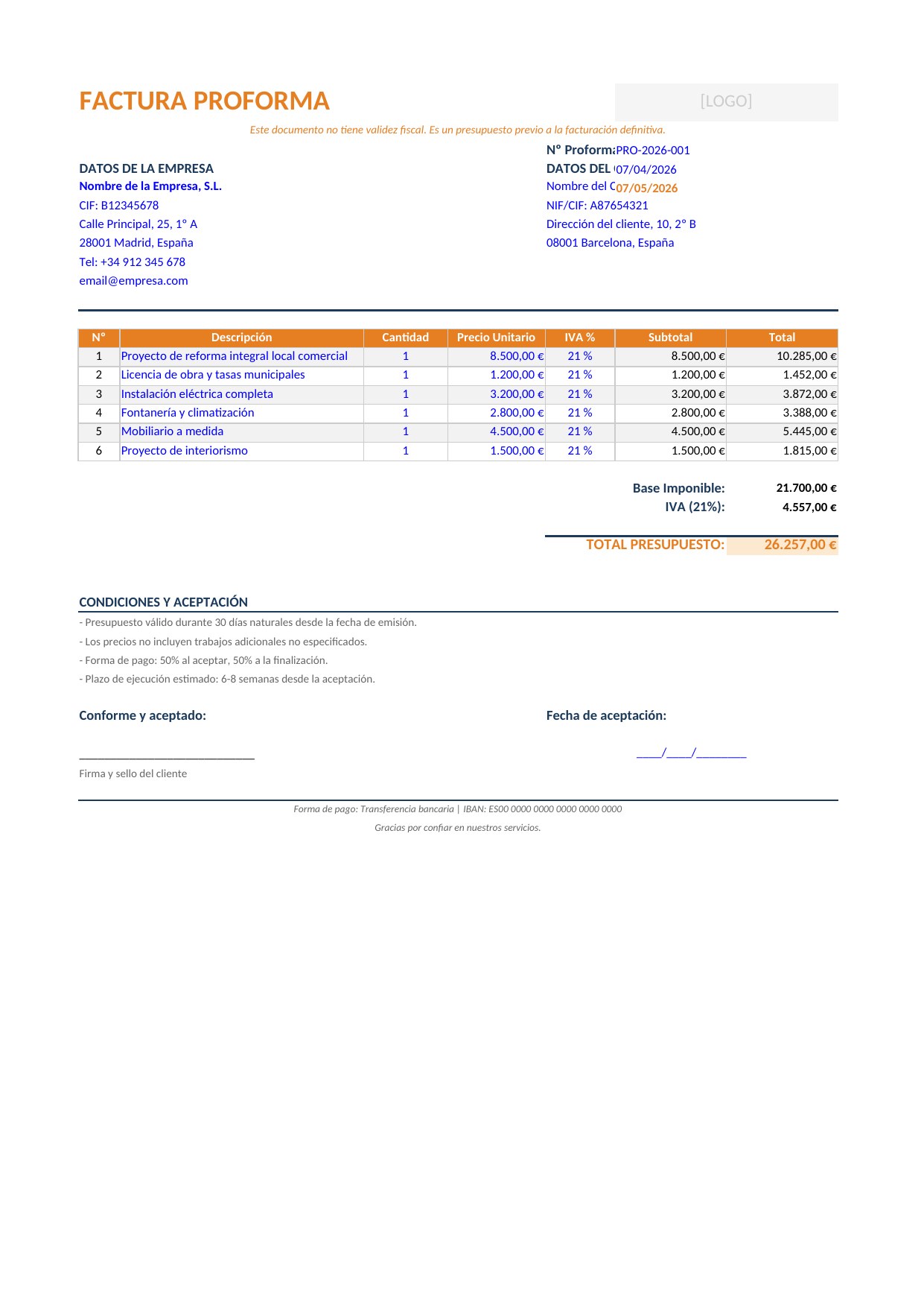 Plantilla Factura Proforma