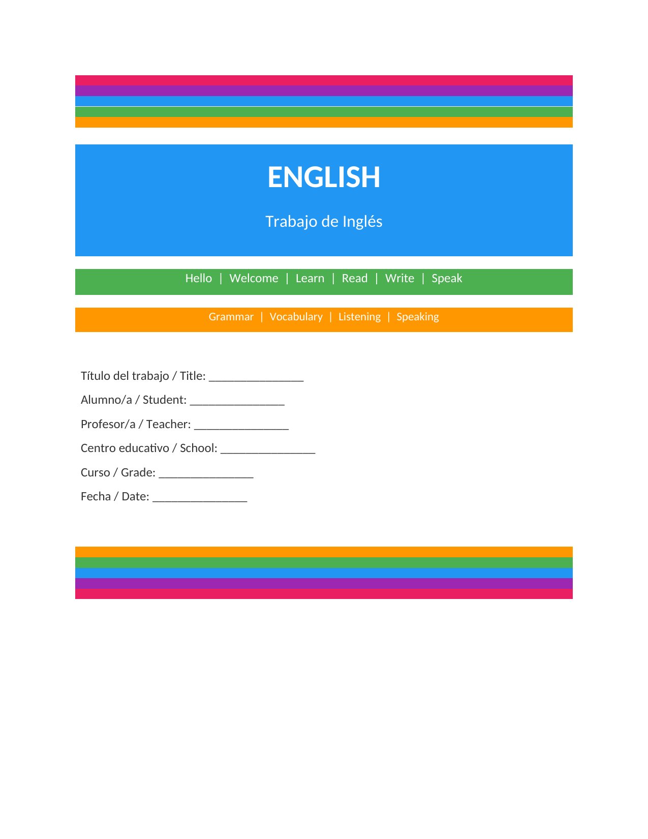 Portada Portada de Inglés — Colorida