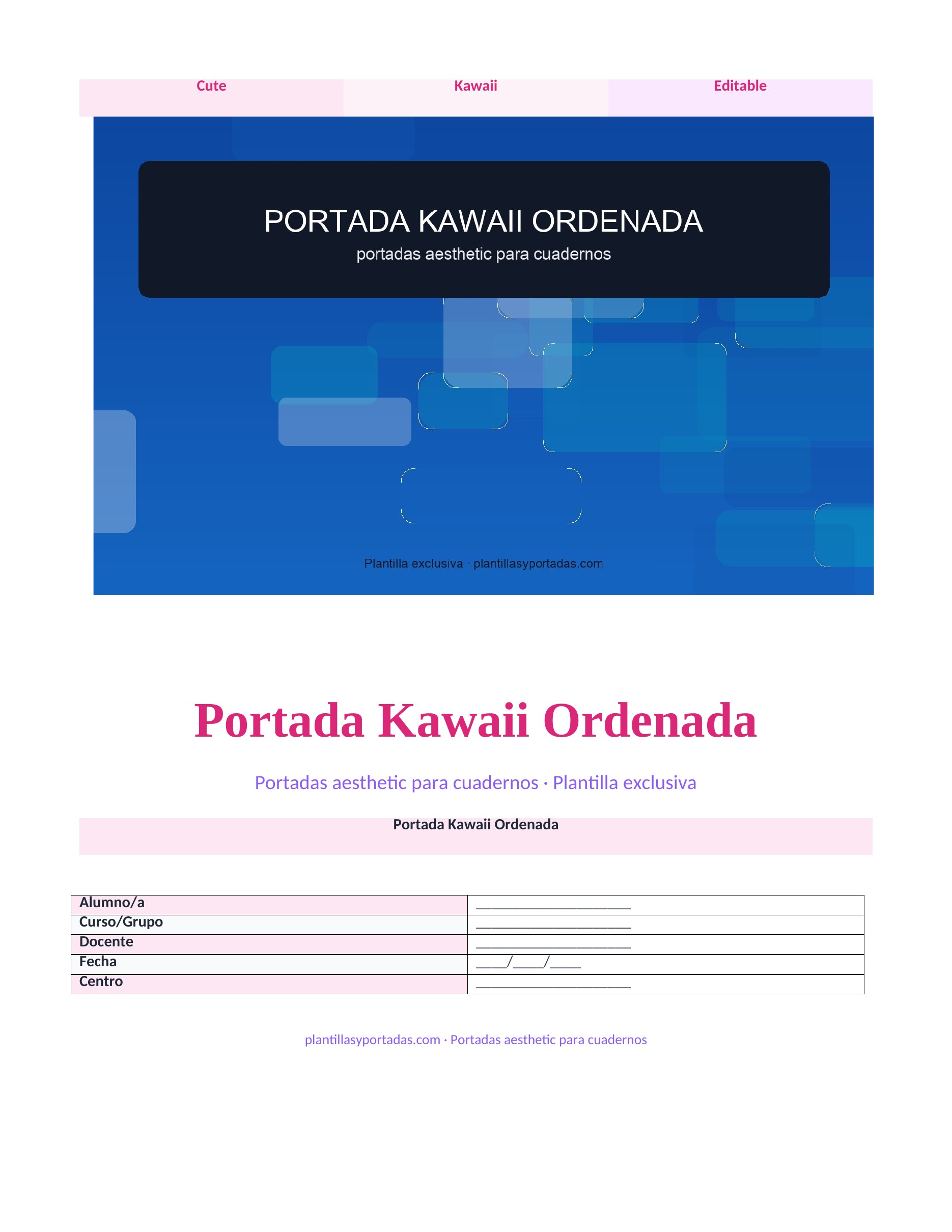 Portadas aesthetic para cuadernos Portada Kawaii Ordenada