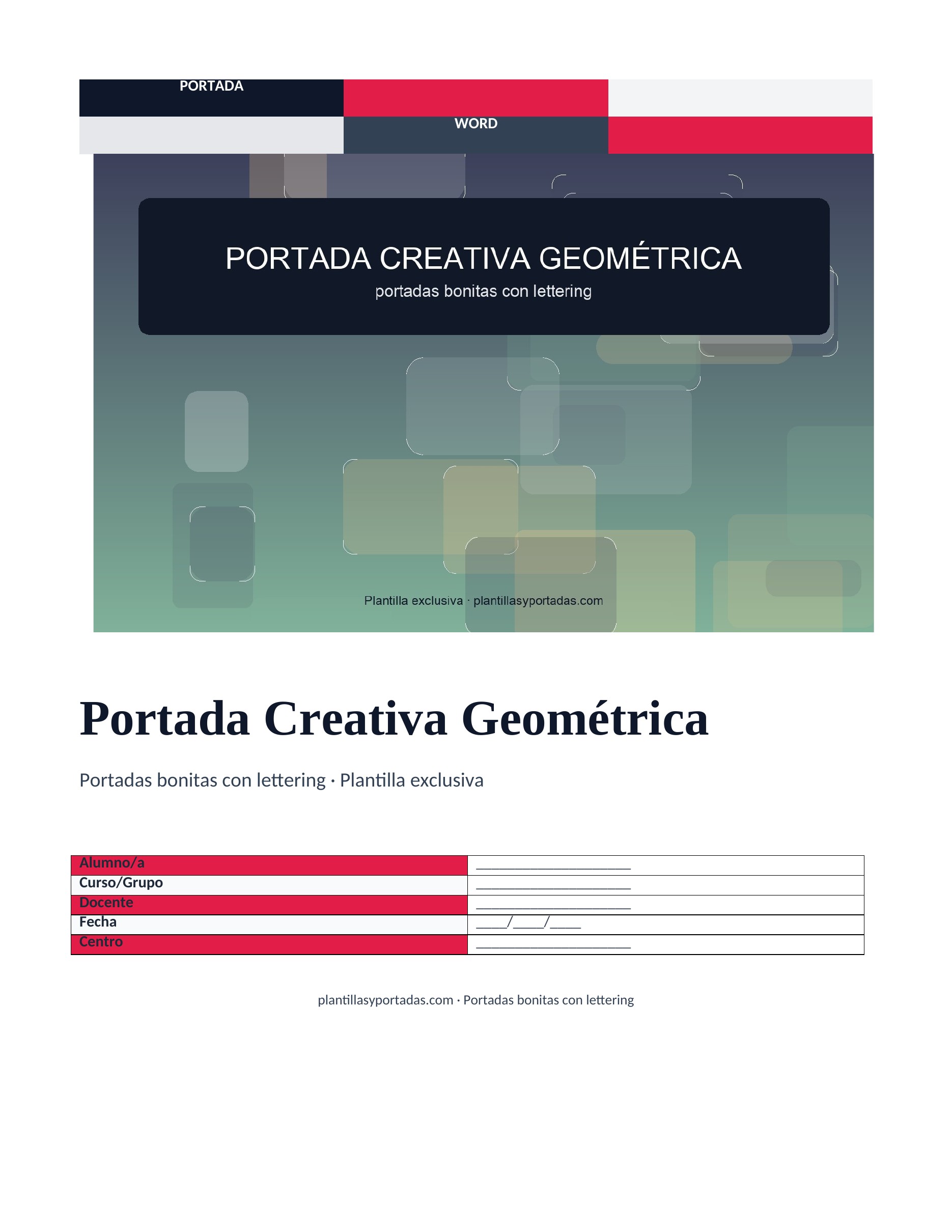 Portadas bonitas con lettering Portada Creativa Geométrica