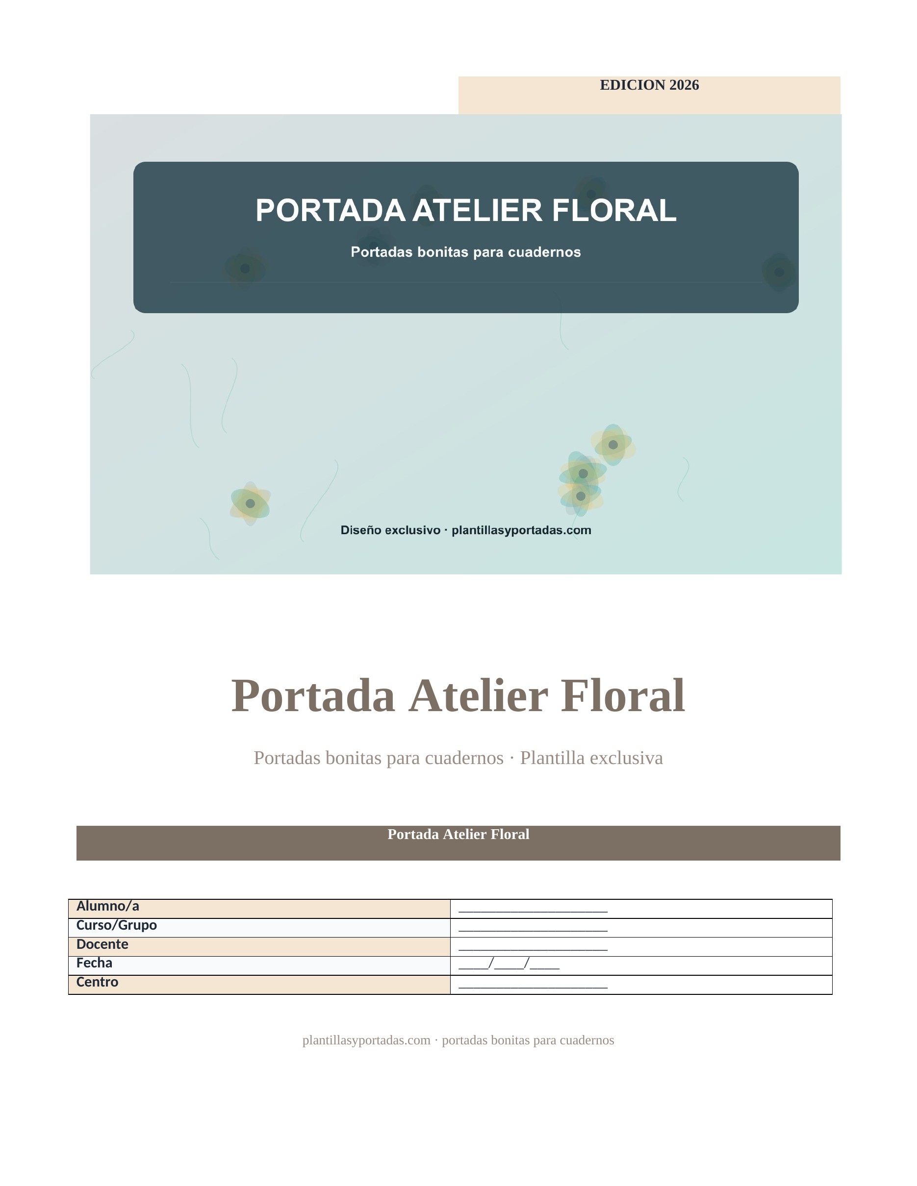 Portadas bonitas para cuadernos Portada Atelier Floral