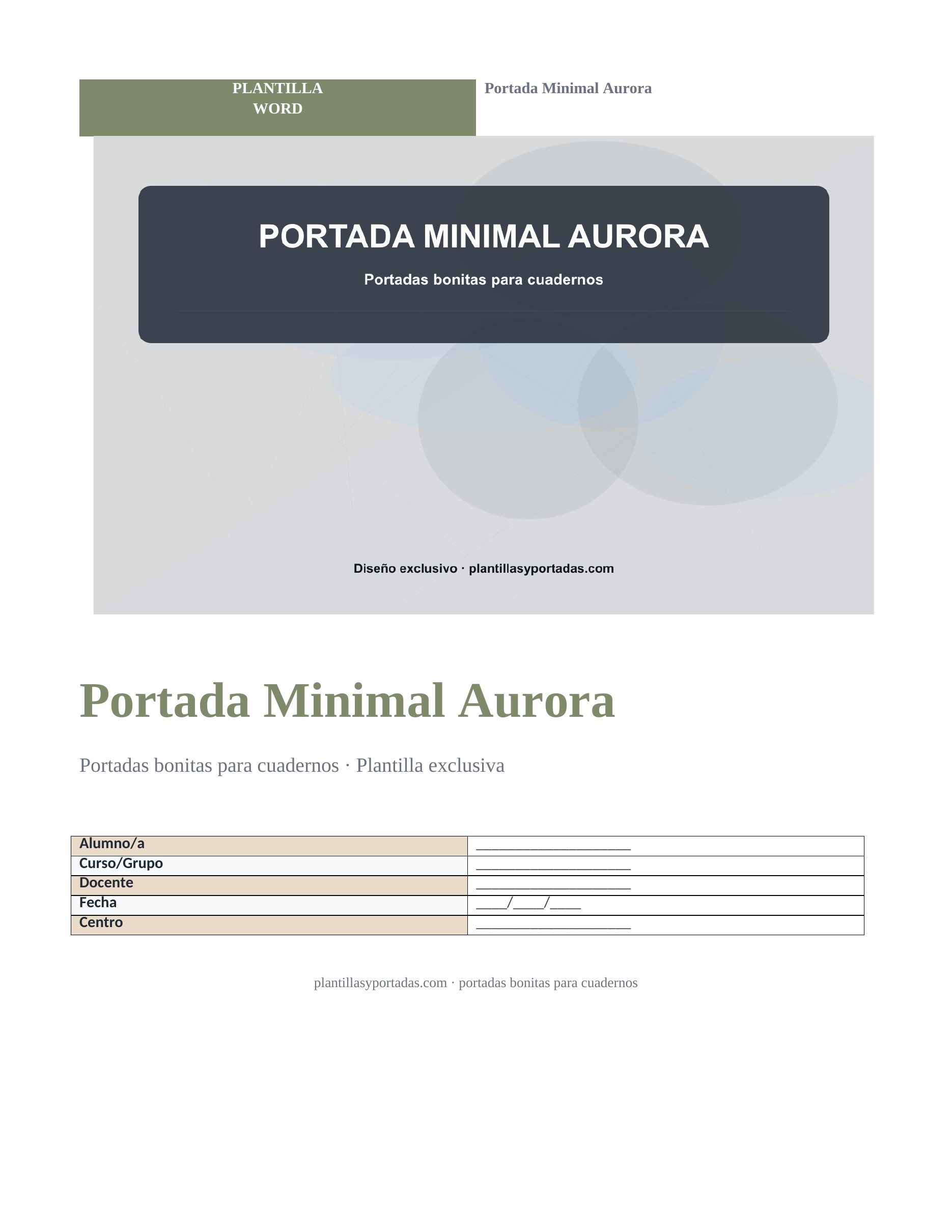 Portadas bonitas para cuadernos Portada Minimal Aurora