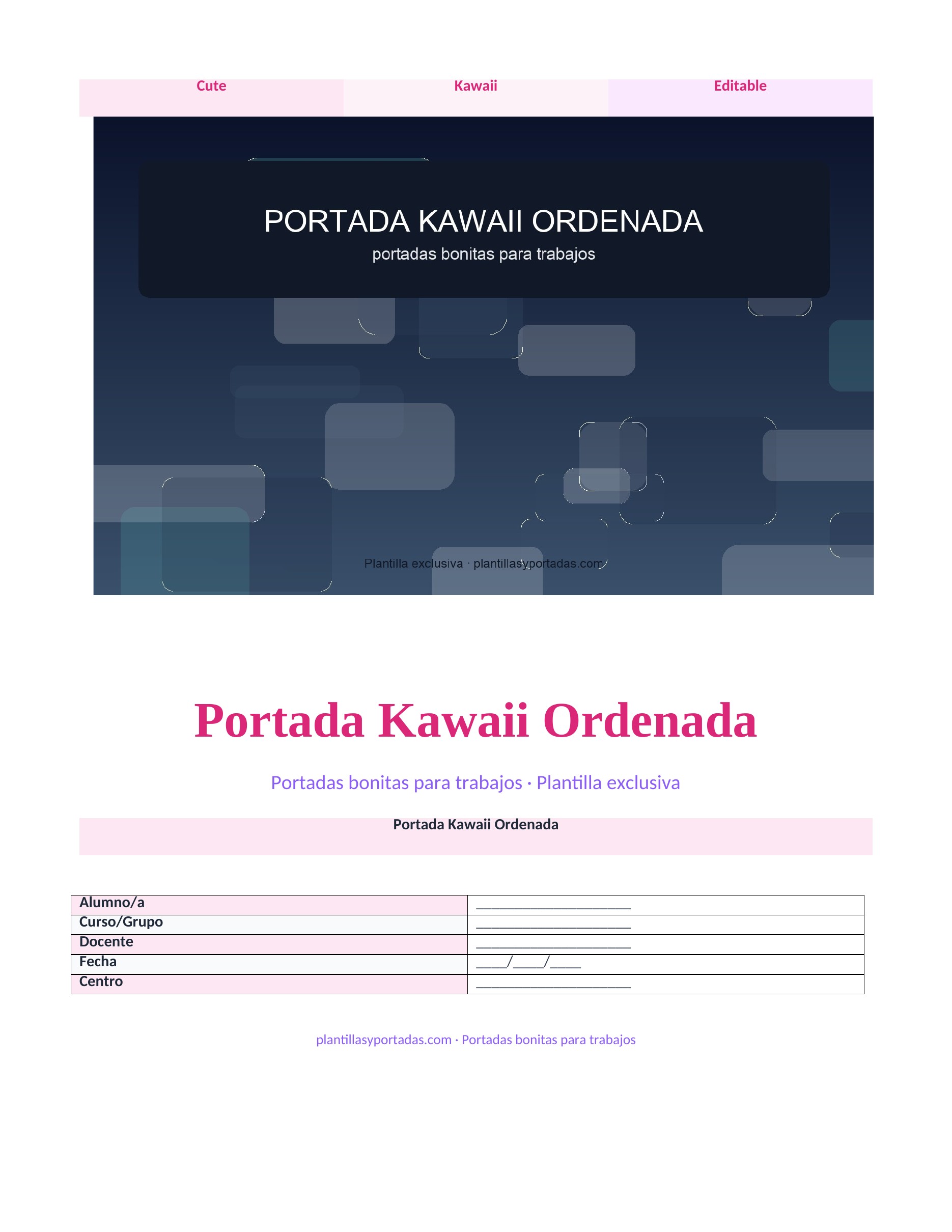 Portadas bonitas para trabajos Portada Kawaii Ordenada