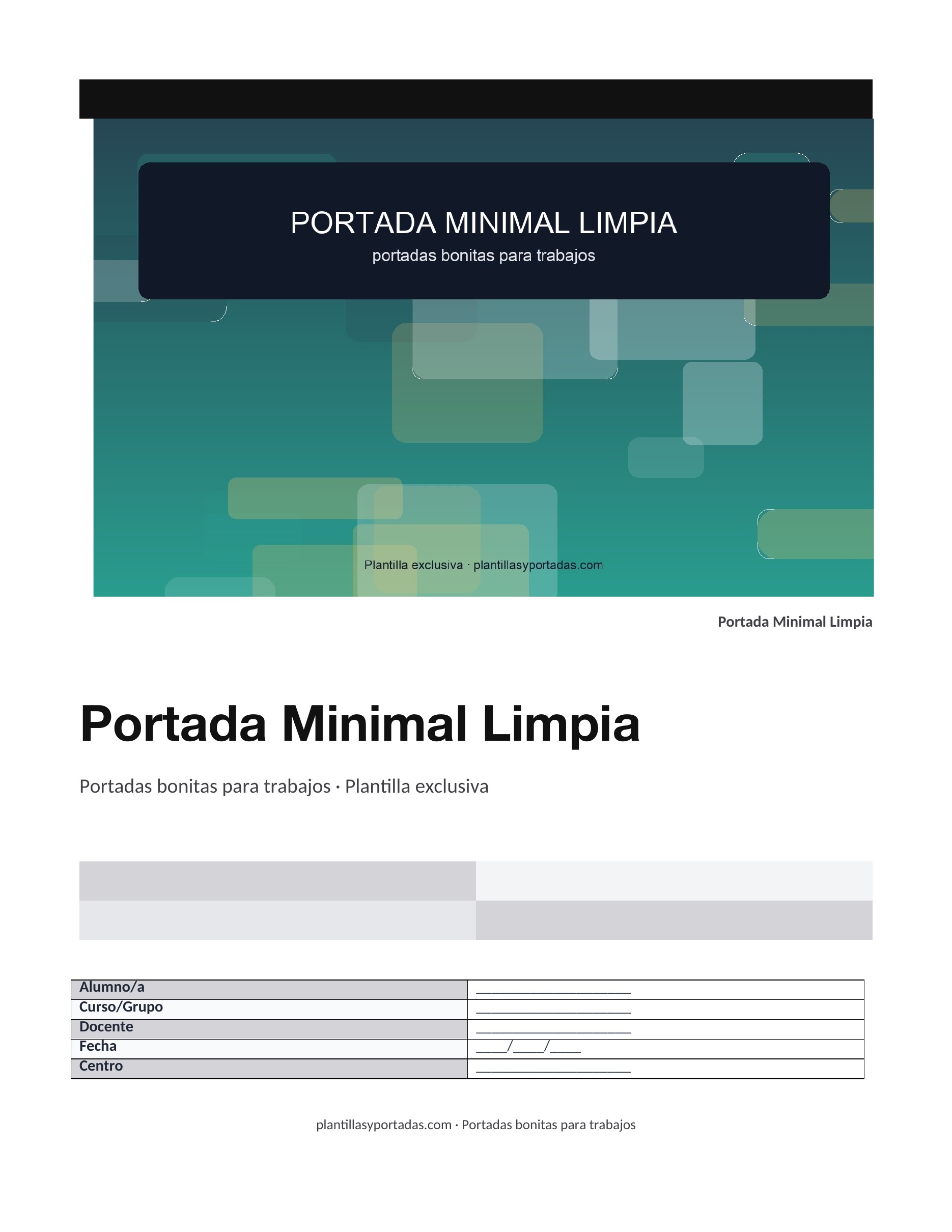 Portadas bonitas para trabajos Portada Minimal Limpia