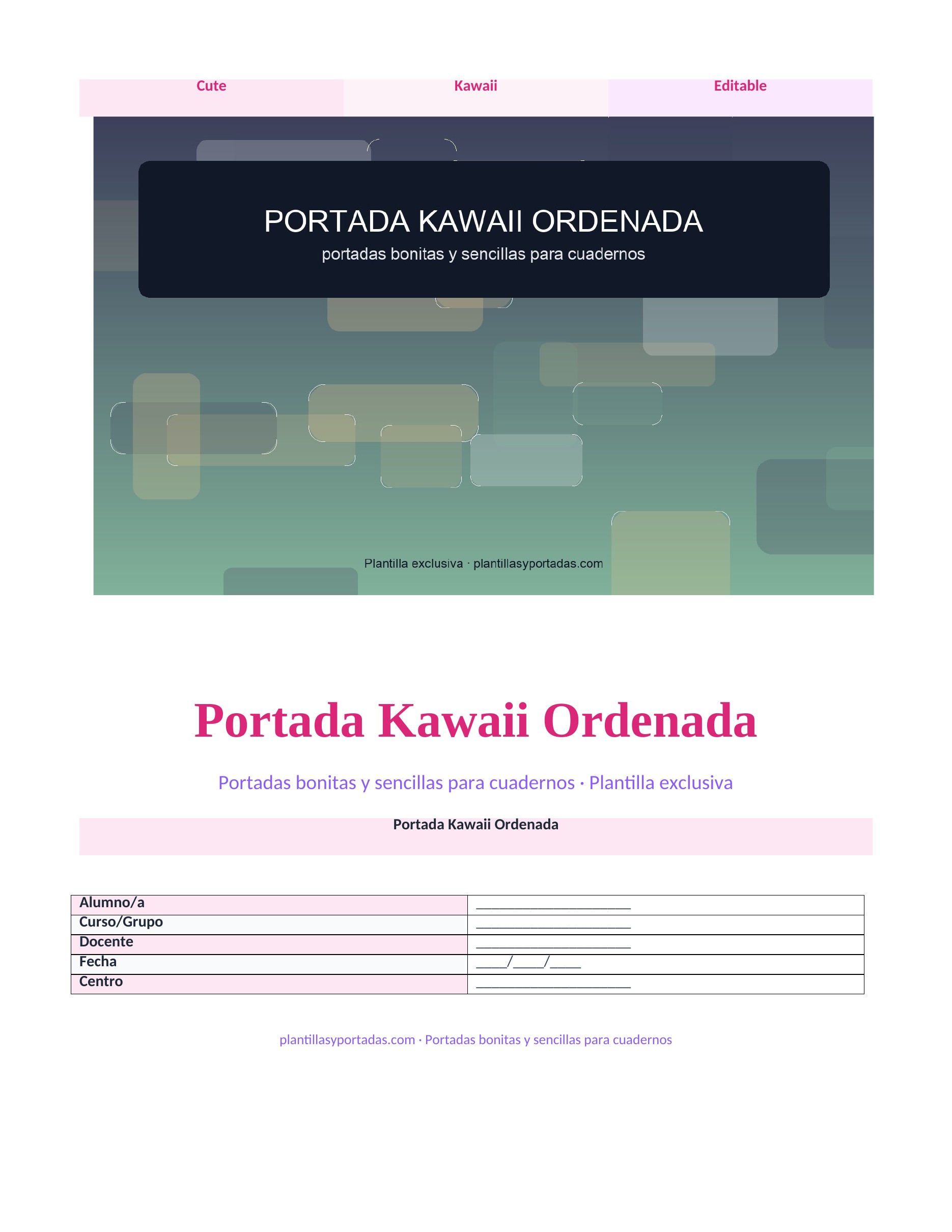 Portadas bonitas y sencillas para cuadernos Portada Kawaii Ordenada