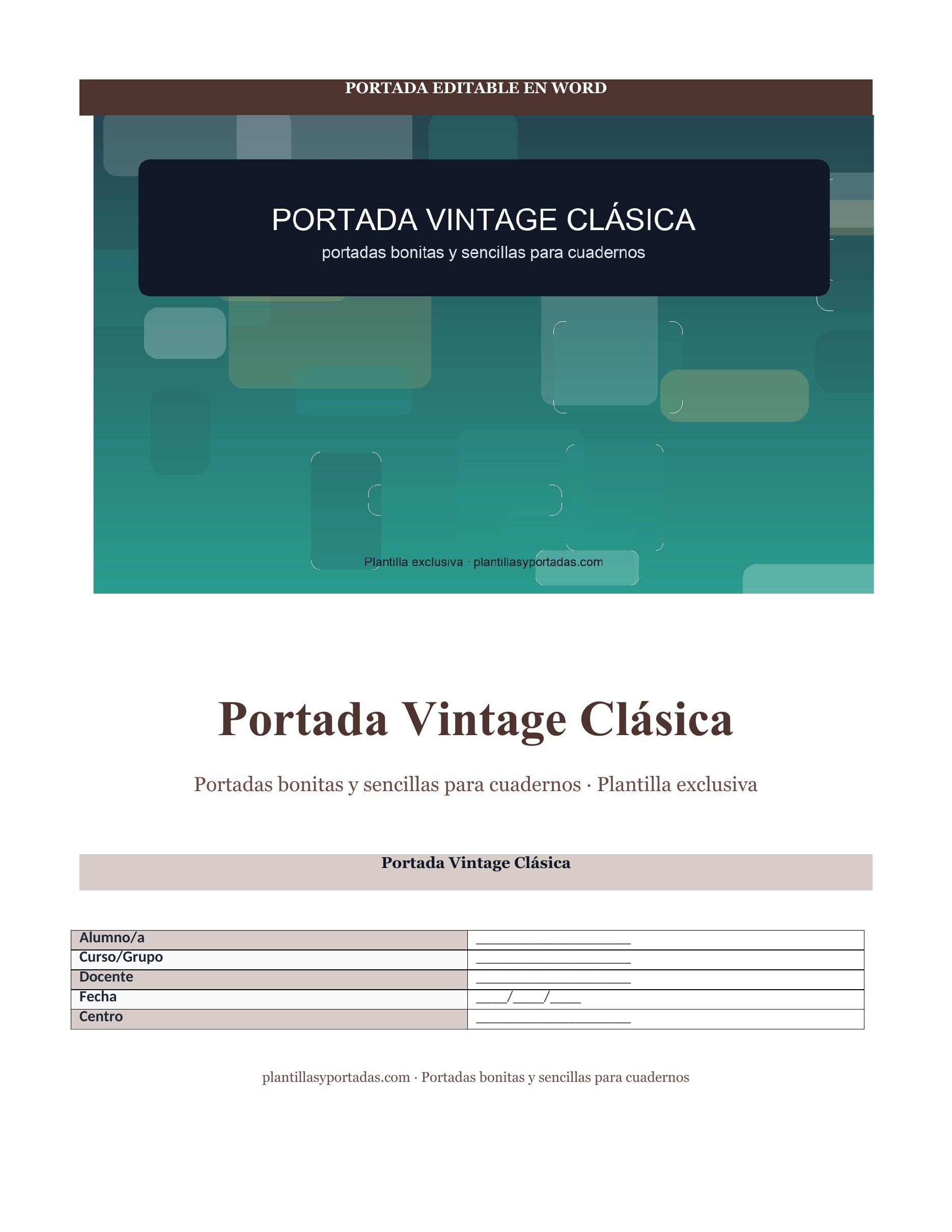 Portadas bonitas y sencillas para cuadernos Portada Vintage Clásica