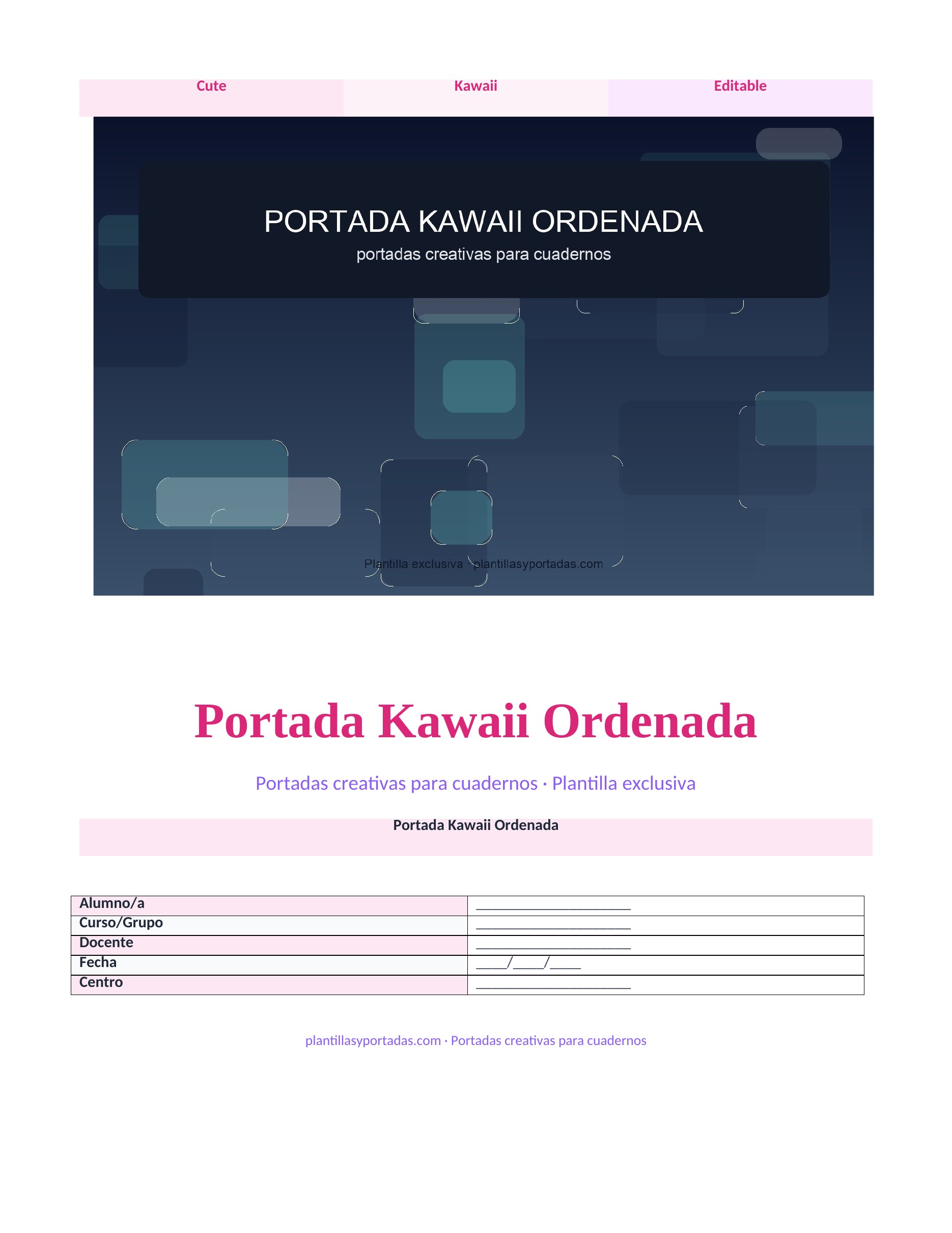 Portadas creativas para cuadernos Portada Kawaii Ordenada