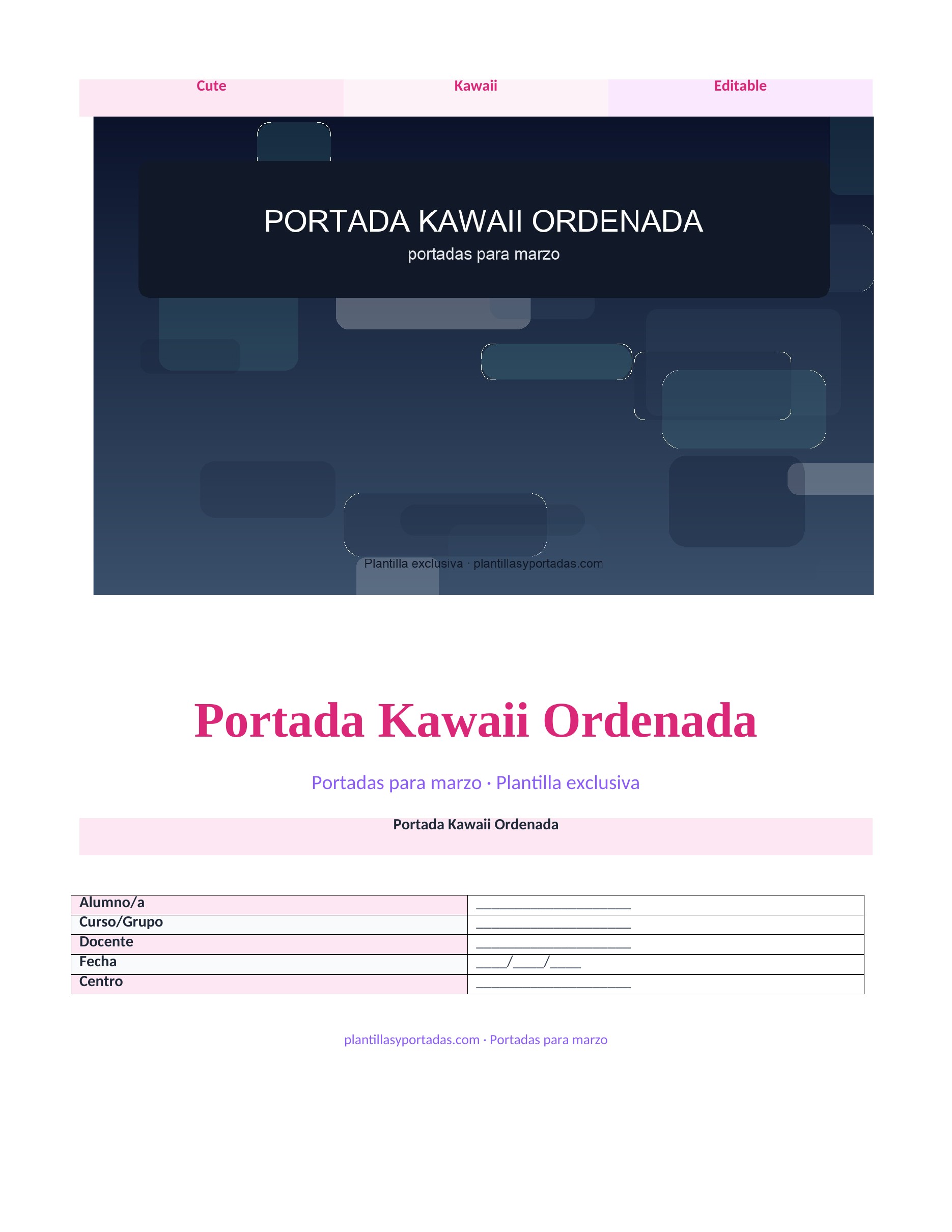 Portadas para marzo Portada Kawaii Ordenada