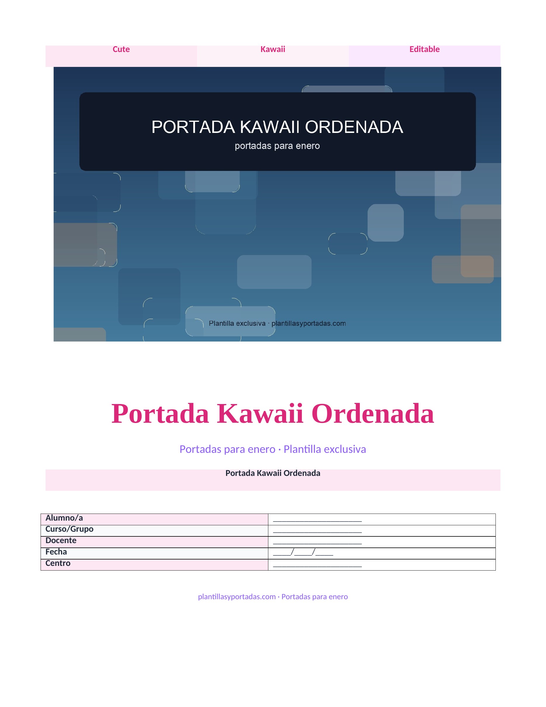 Portadas para enero Portada Kawaii Ordenada