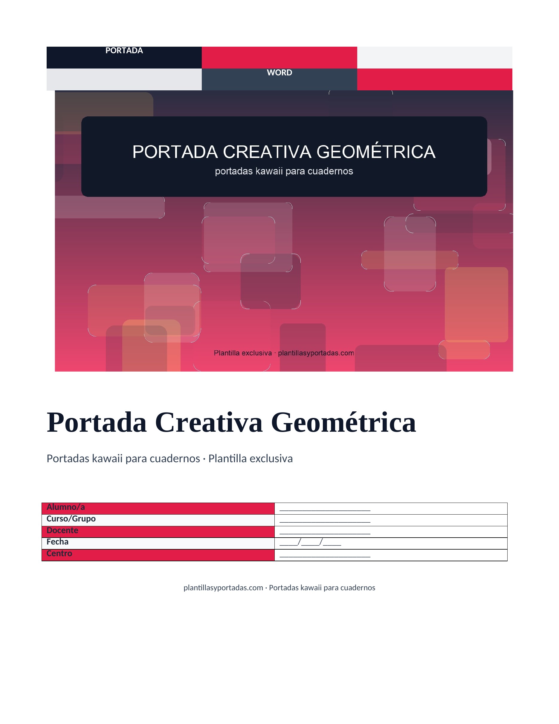 Portadas kawaii para cuadernos Portada Creativa Geométrica
