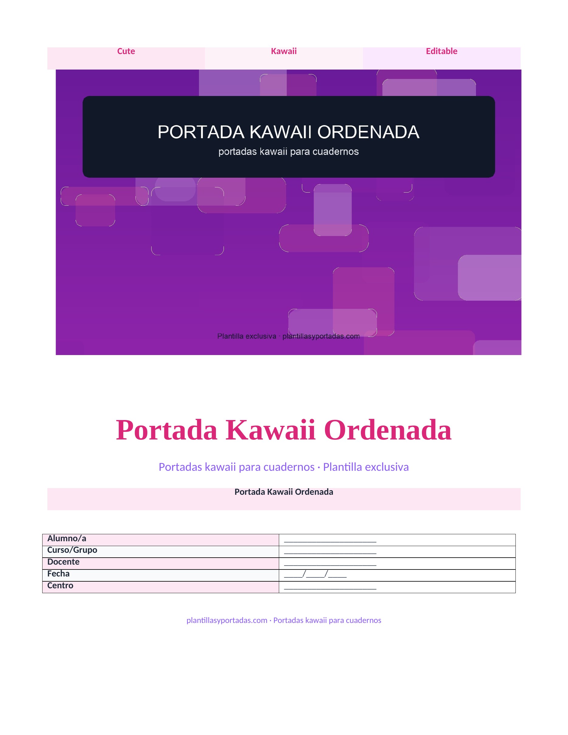 Portadas kawaii para cuadernos Portada Kawaii Ordenada