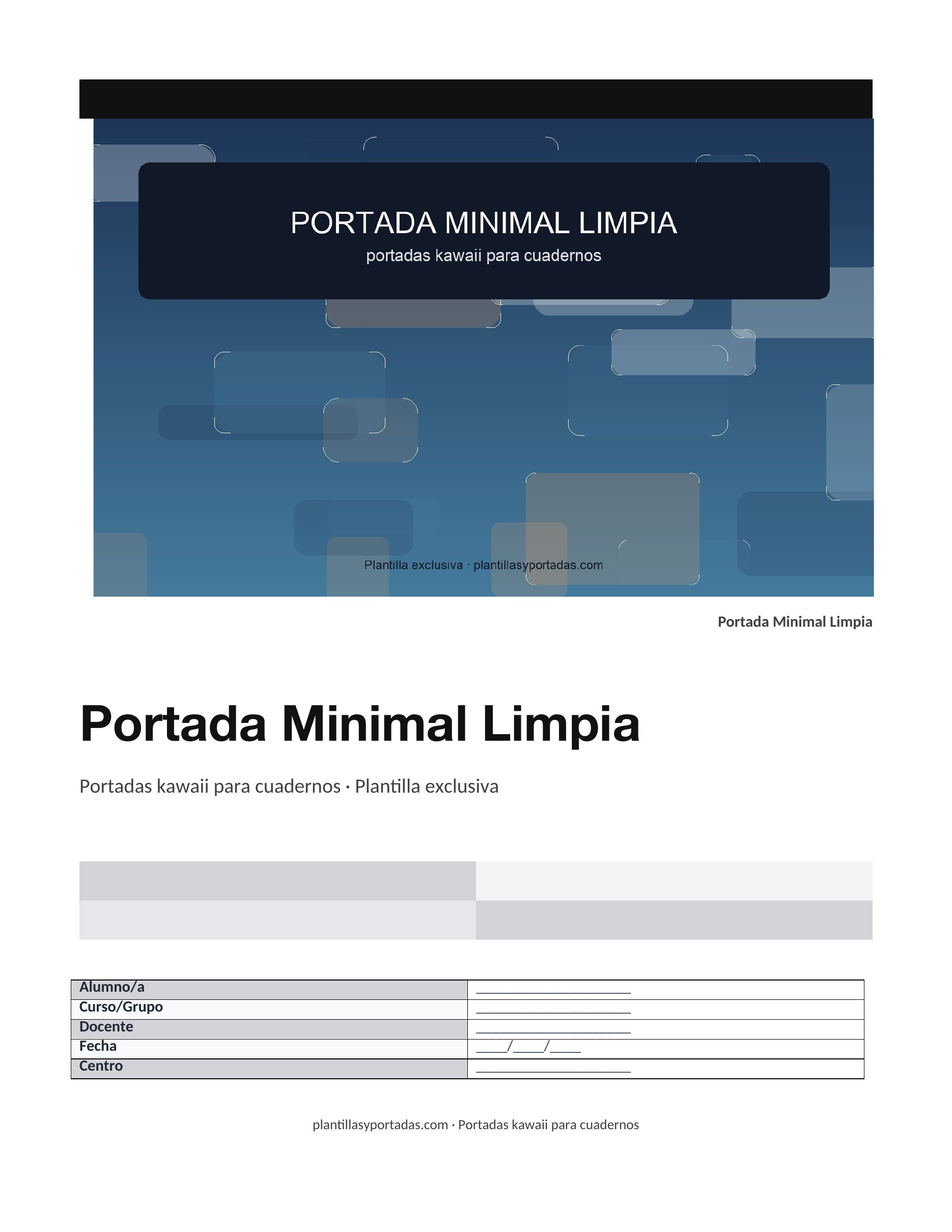 Portadas kawaii para cuadernos Portada Minimal Limpia