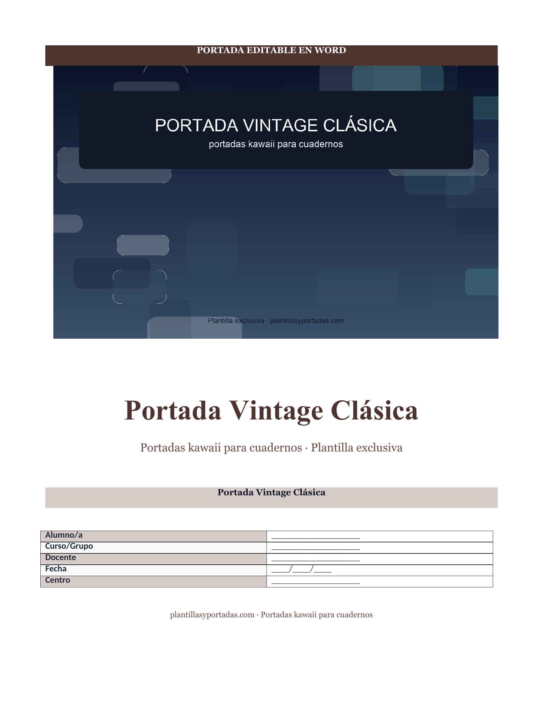 Portadas kawaii para cuadernos Portada Vintage Clásica