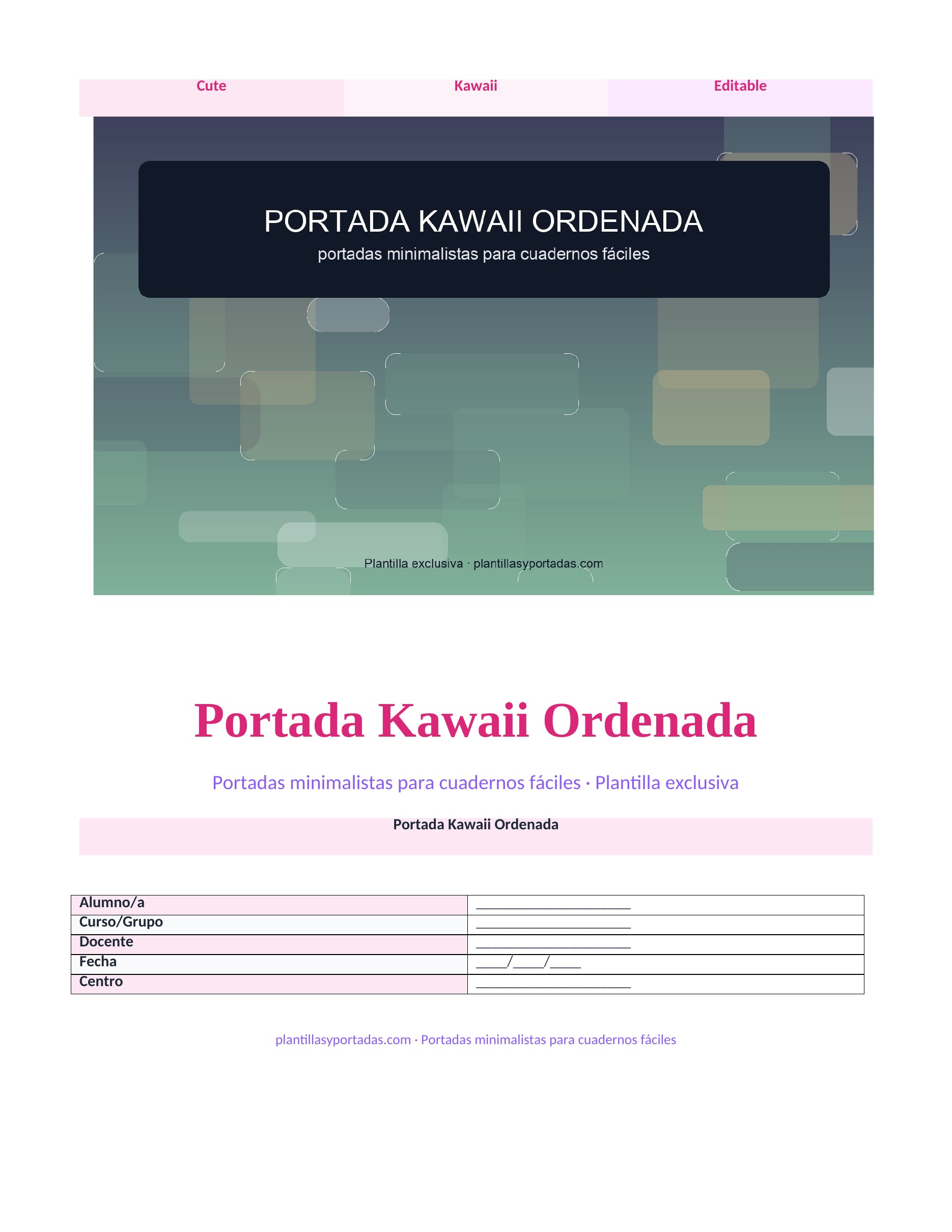 Portadas minimalistas para cuadernos fáciles Portada Kawaii Ordenada