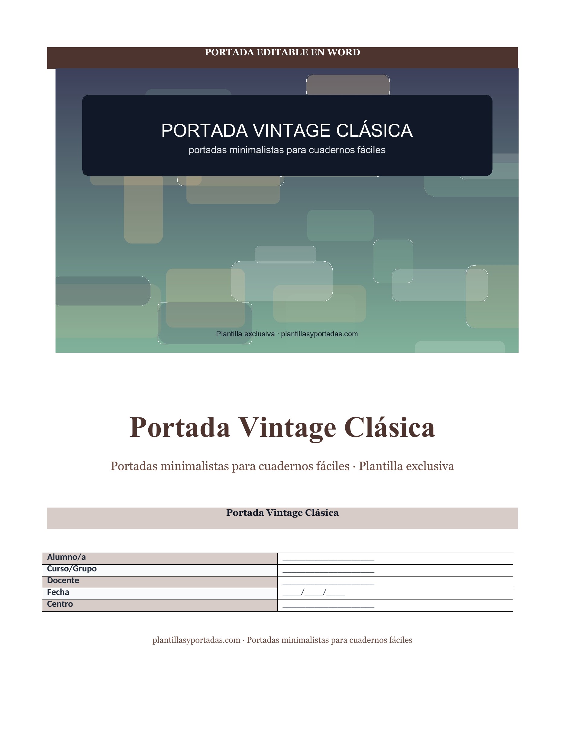 Portadas minimalistas para cuadernos fáciles Portada Vintage Clásica