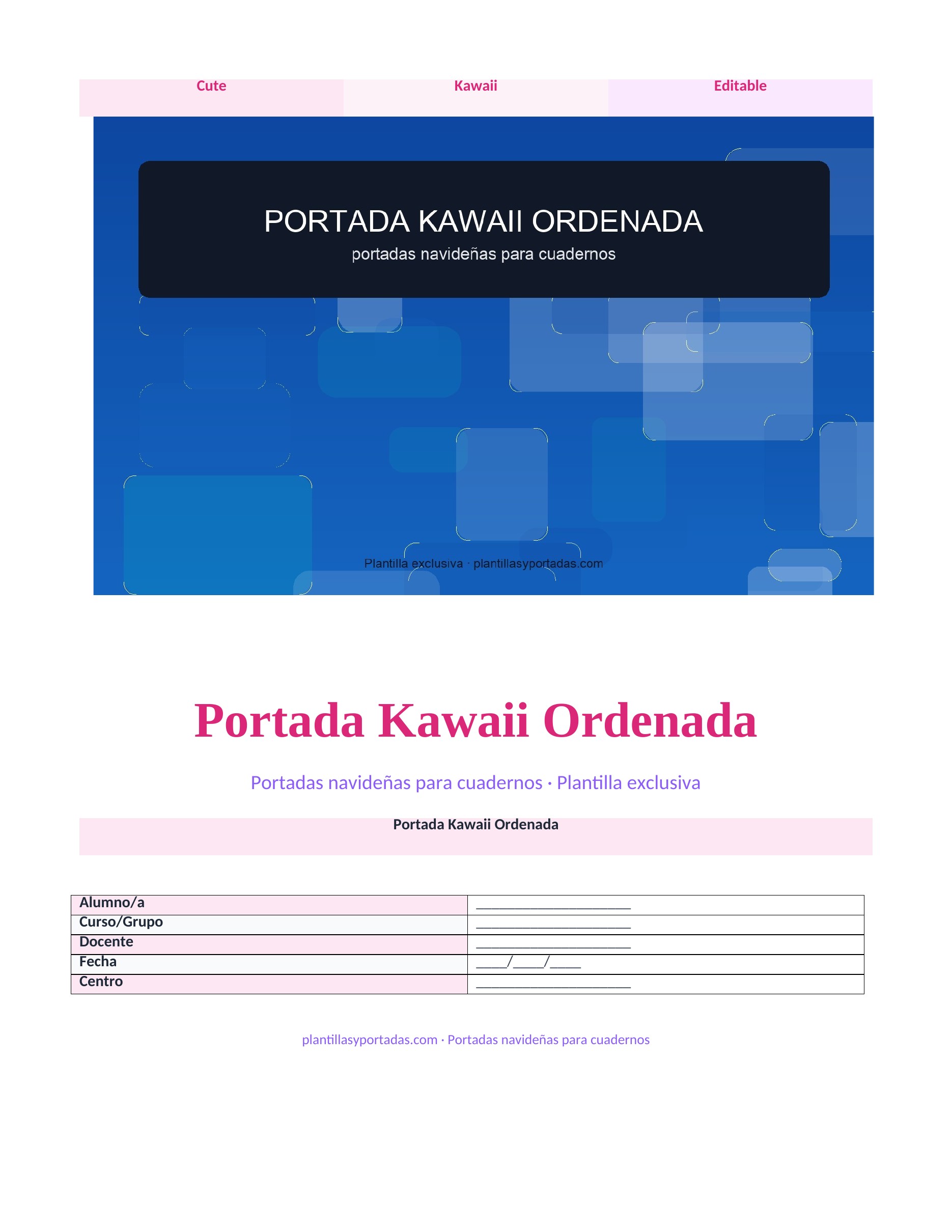Portadas navideñas para cuadernos Portada Kawaii Ordenada