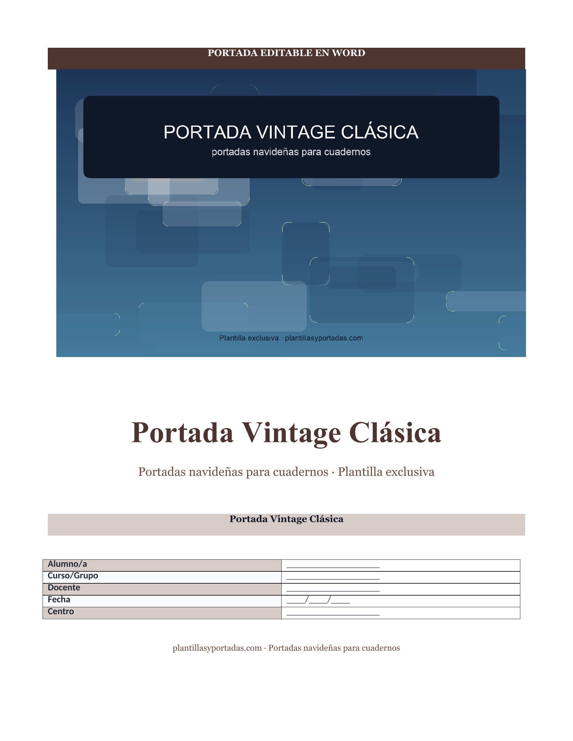 Portadas navideñas para cuadernos Portada Vintage Clásica