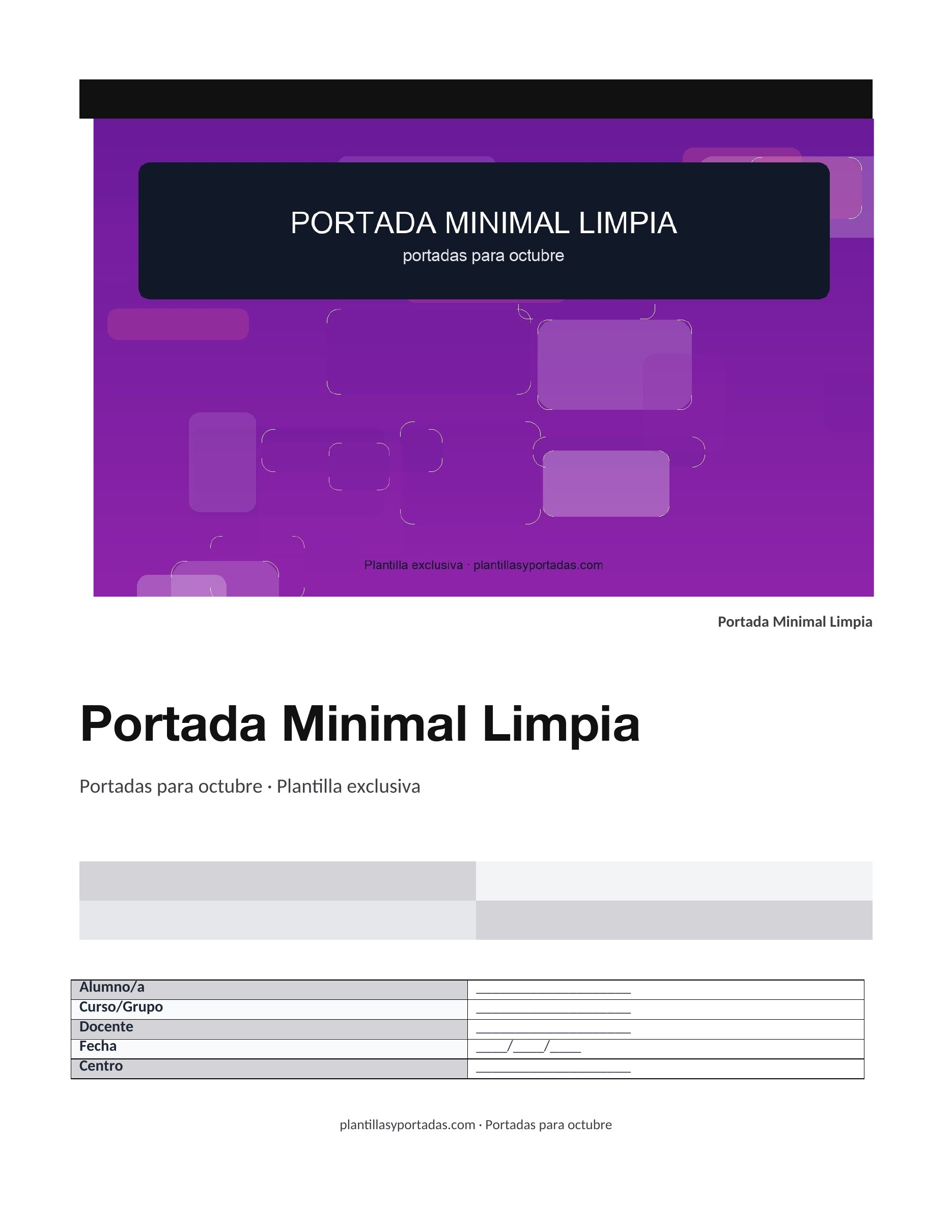 Portadas para octubre Portada Minimal Limpia