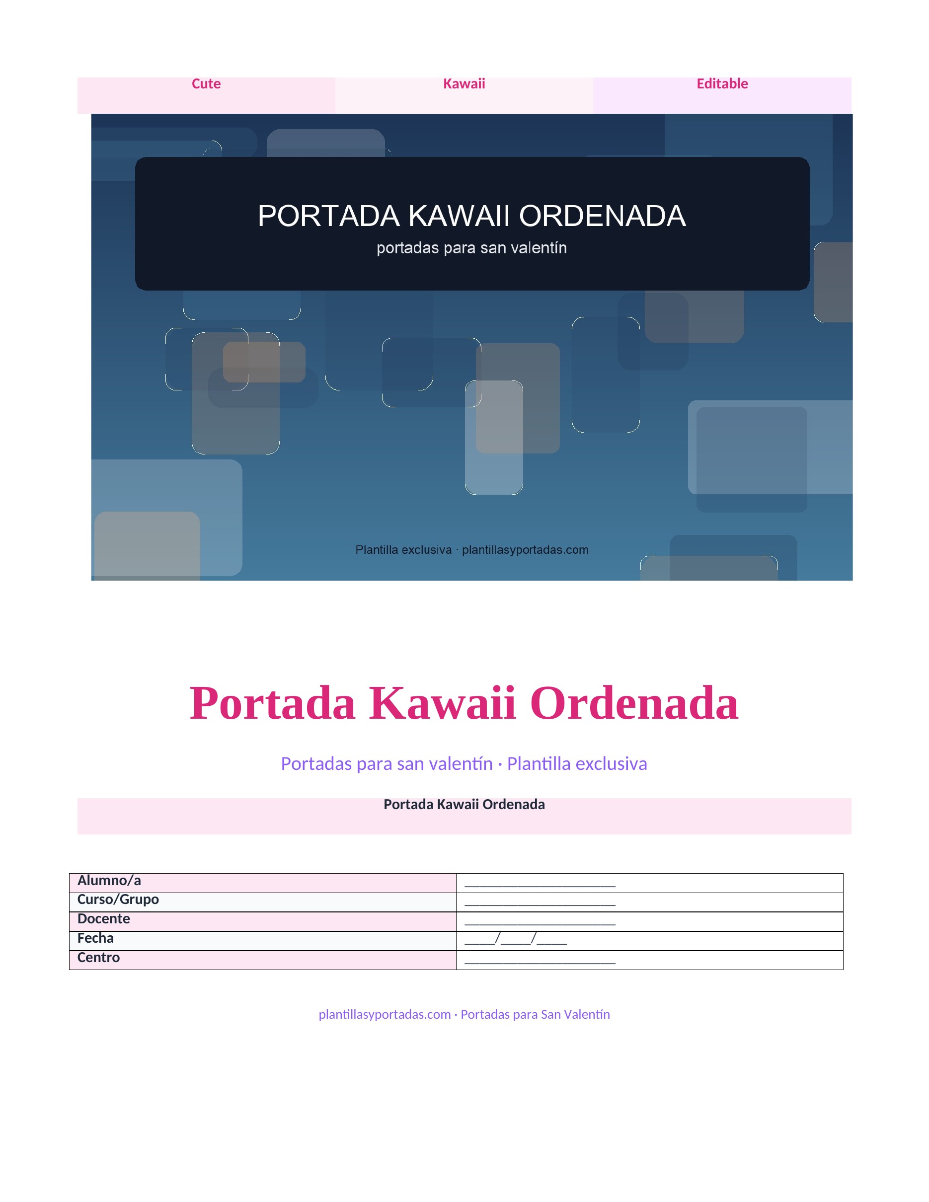 Portadas para San Valentín Portada Kawaii Ordenada