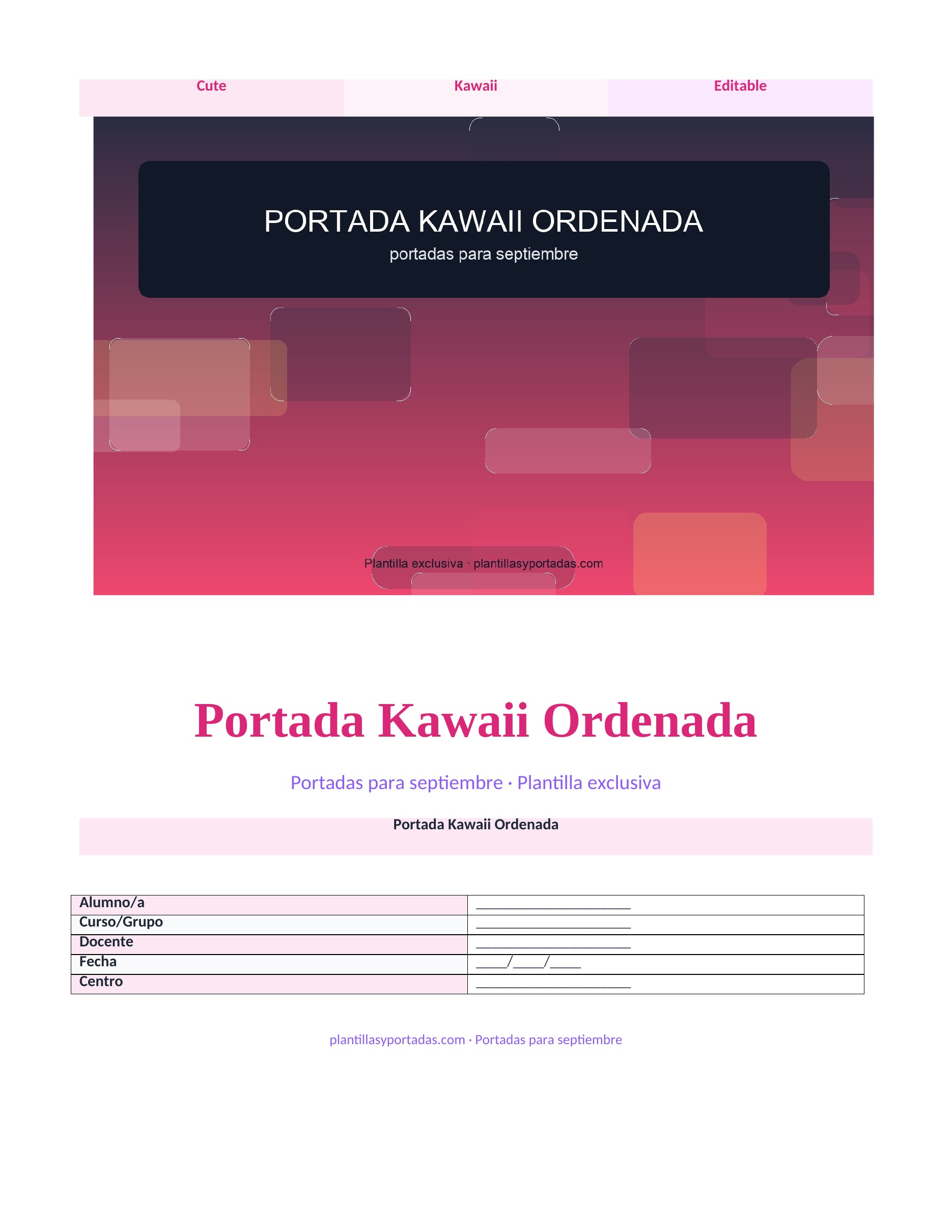 Portadas para septiembre Portada Kawaii Ordenada