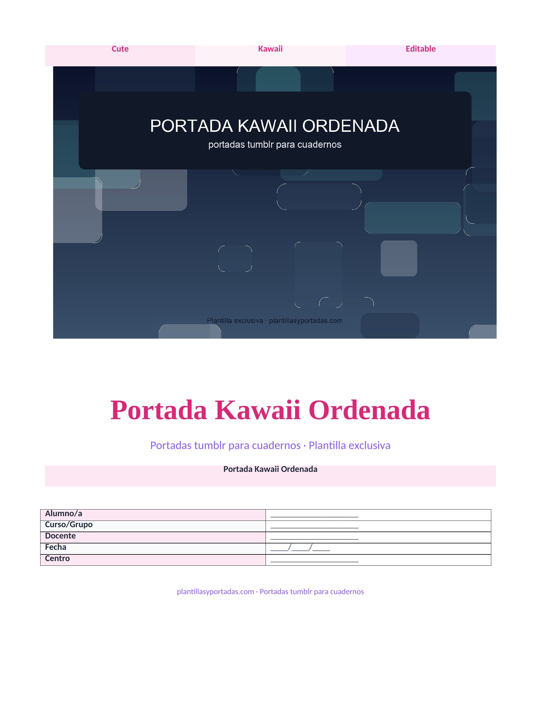Portadas tumblr para cuadernos Portada Kawaii Ordenada