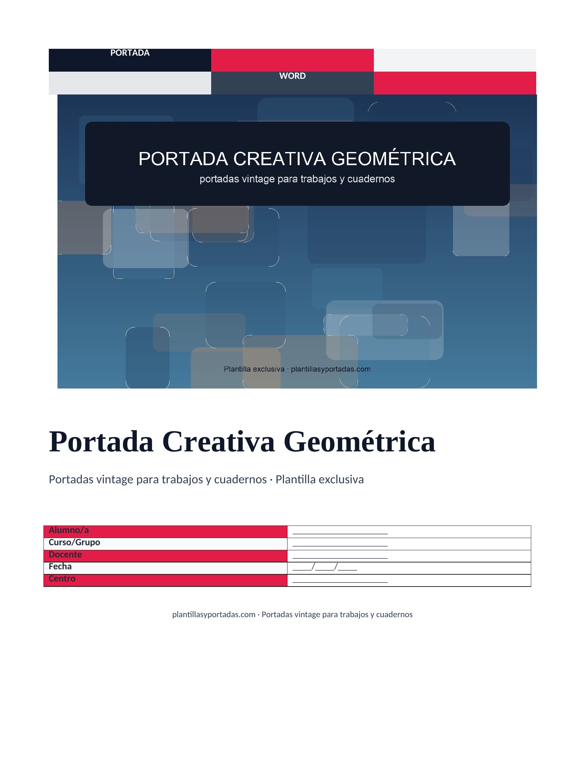 Portadas vintage para trabajos y cuadernos Portada Creativa Geométrica