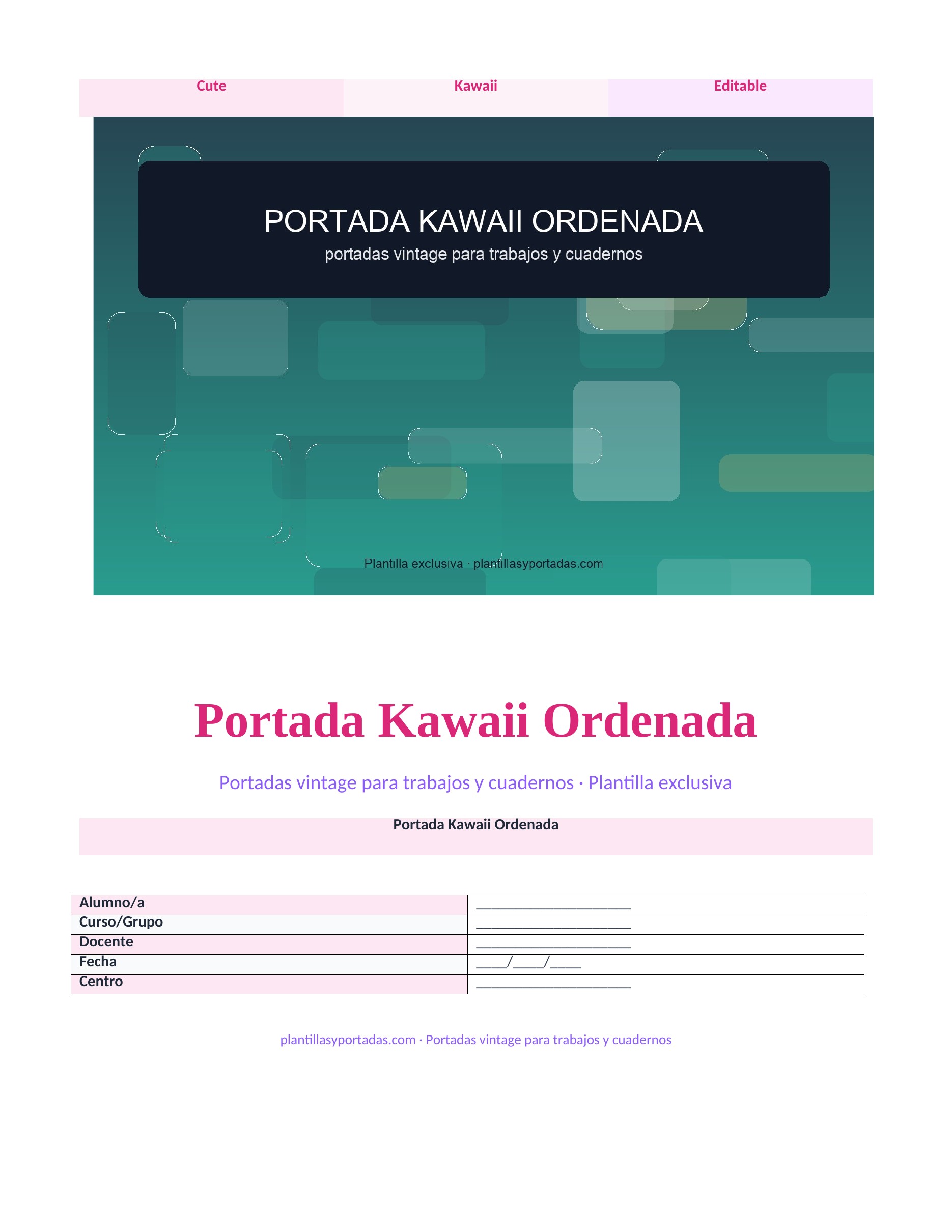 Portadas vintage para trabajos y cuadernos Portada Kawaii Ordenada