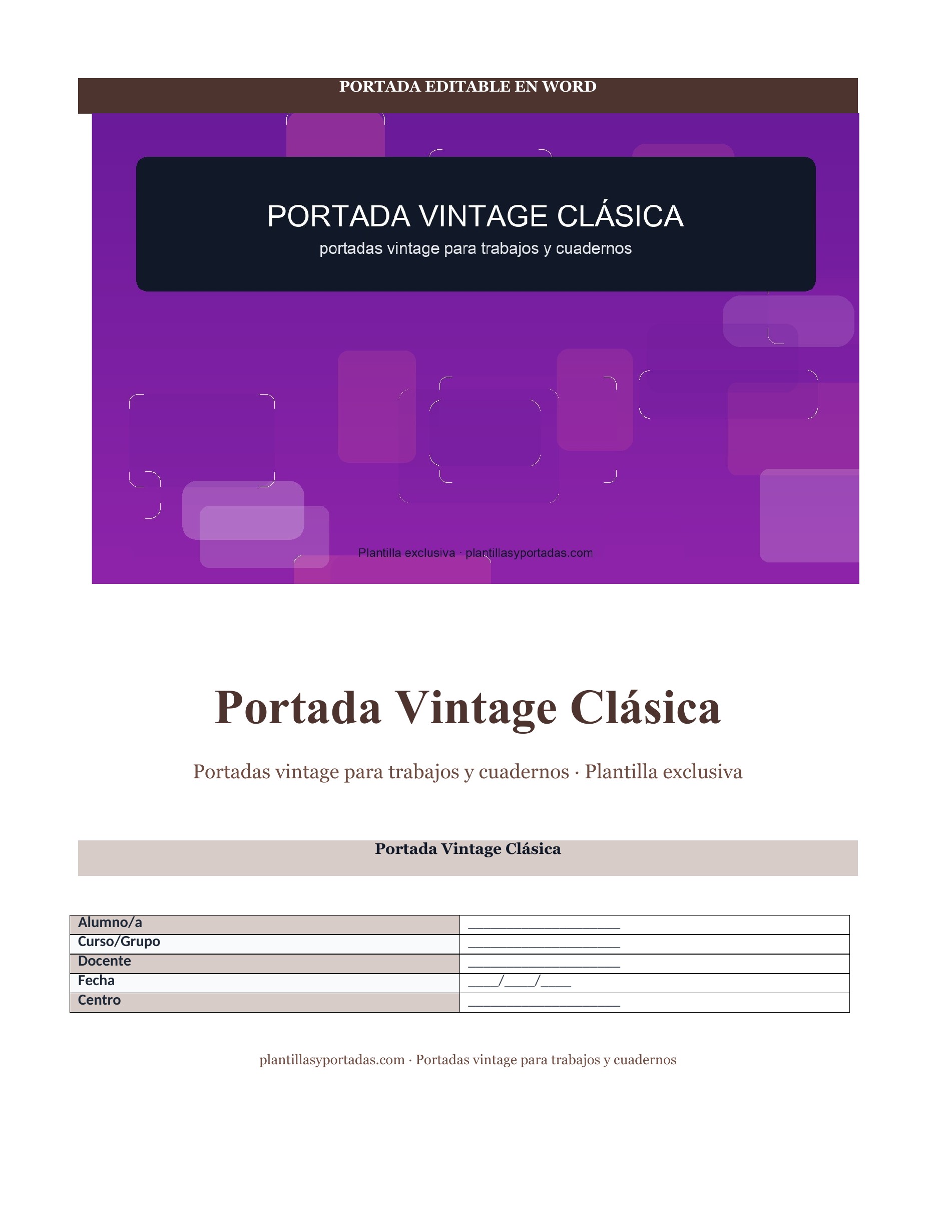 Portadas vintage para trabajos y cuadernos Portada Vintage Clásica