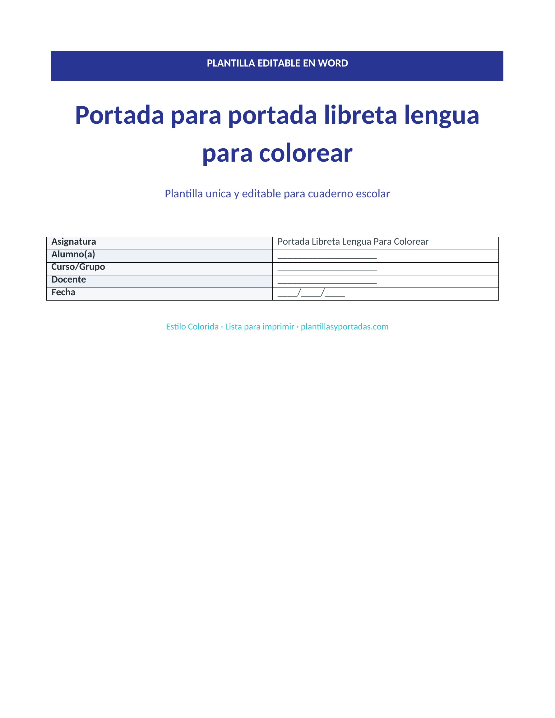Portada Colorida para libreta de lengua para colorear