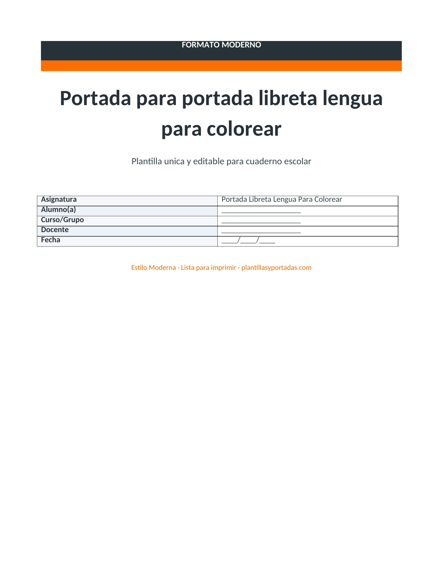 Portada Moderna para libreta de lengua para colorear