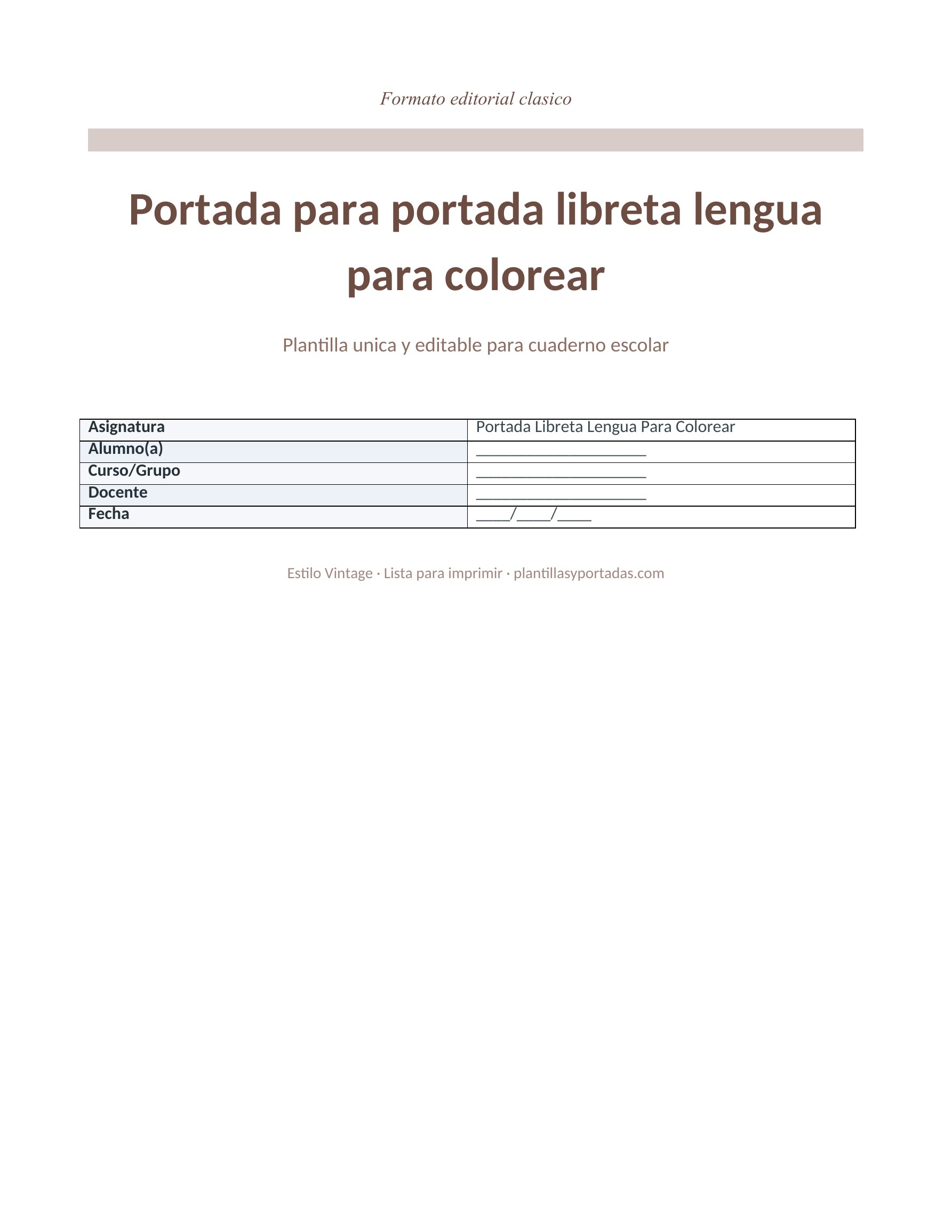 Portada Vintage para libreta de lengua para colorear