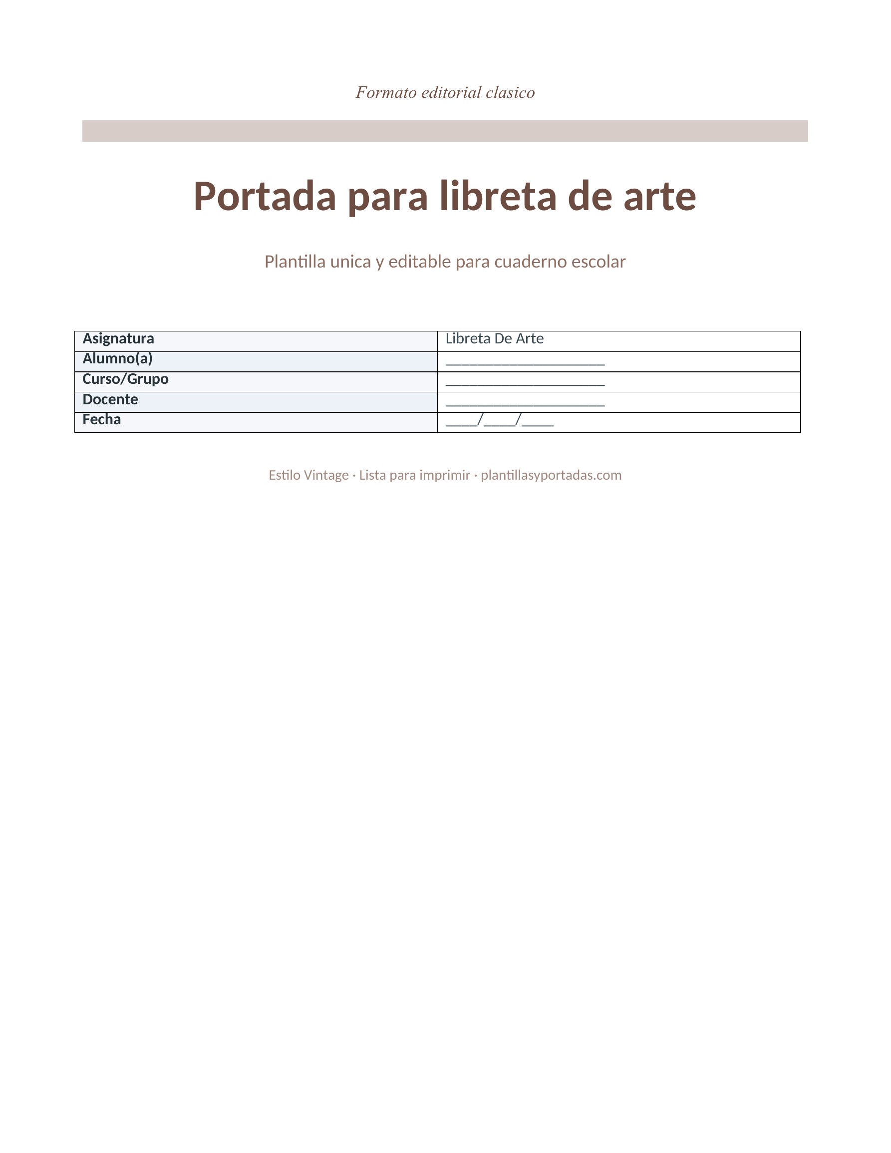 Portada Vintage para libreta de arte