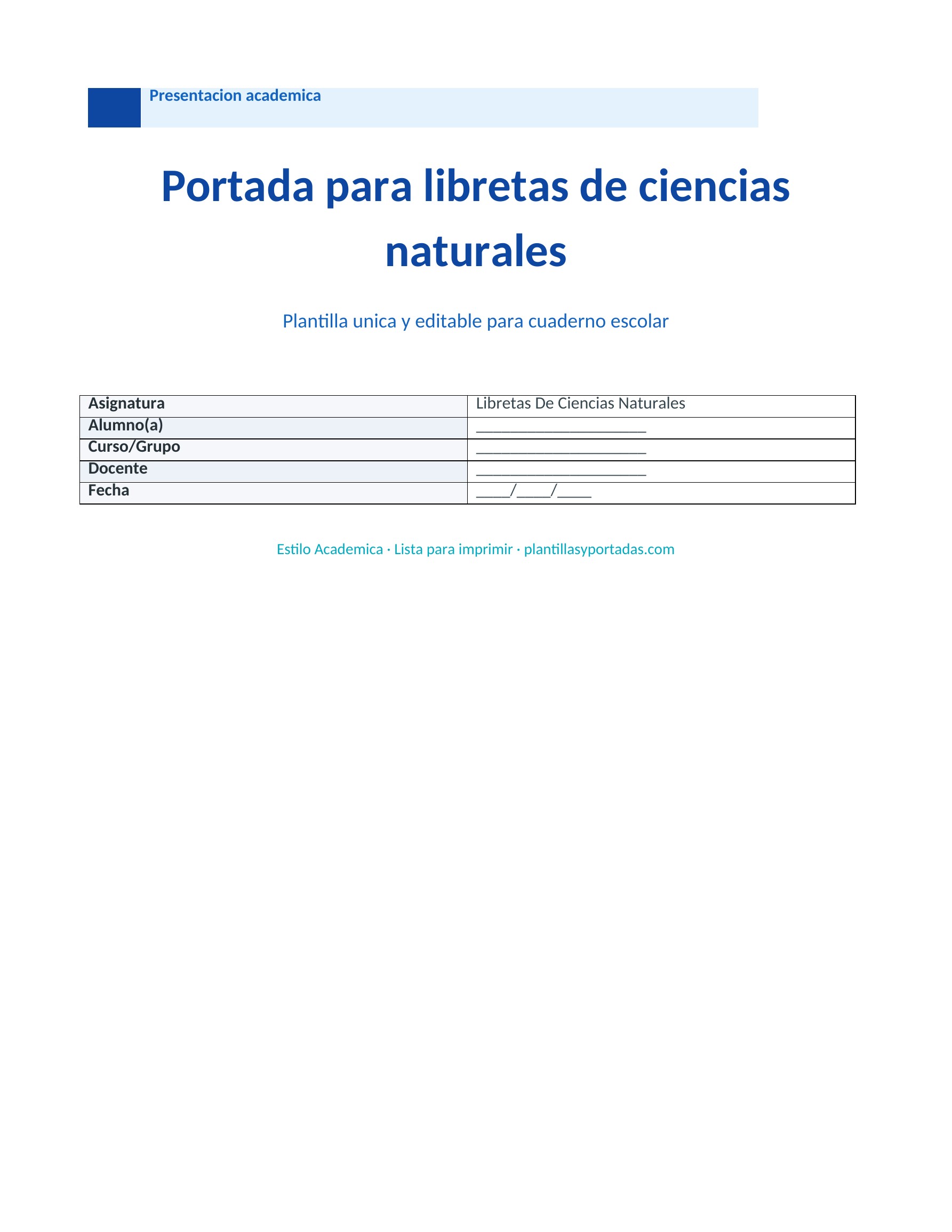 Portada Académica para libreta de ciencias naturales