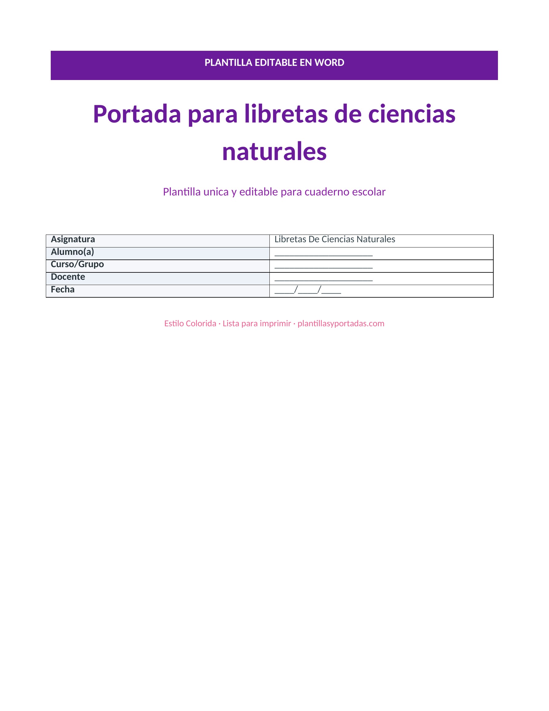 Portada Colorida para libreta de ciencias naturales