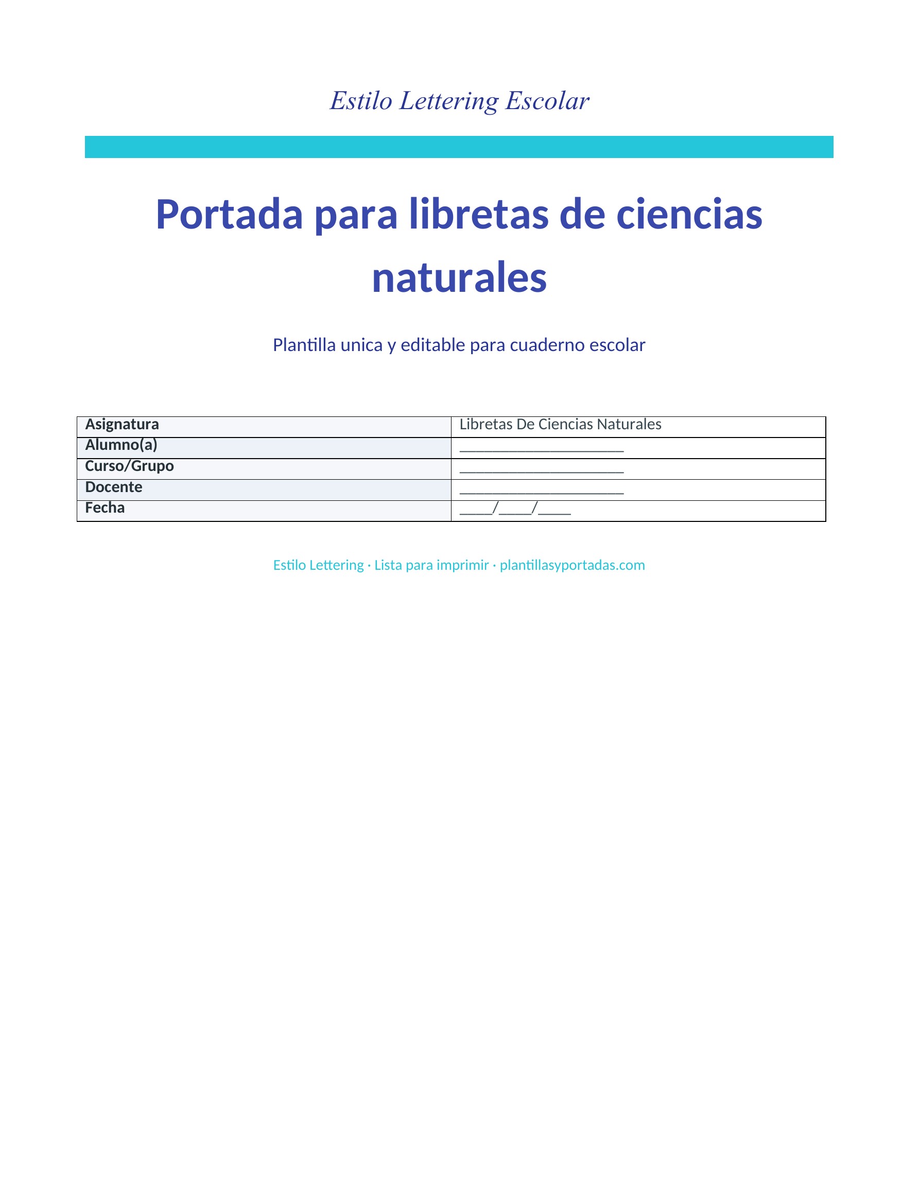 Portada con Lettering para libreta de ciencias naturales