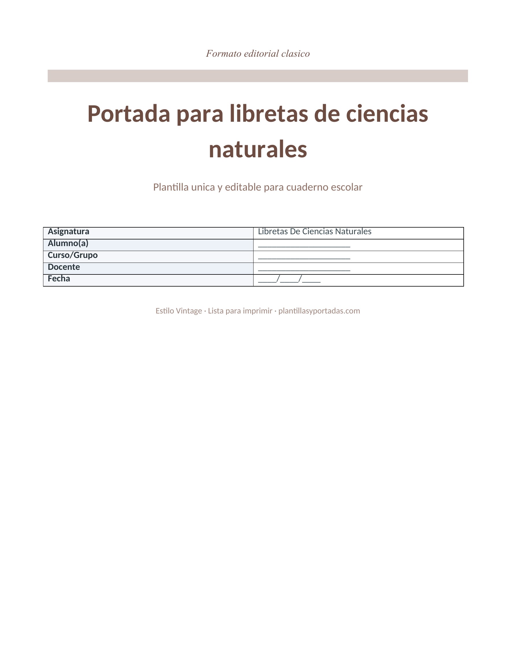 Portada Vintage para libreta de ciencias naturales