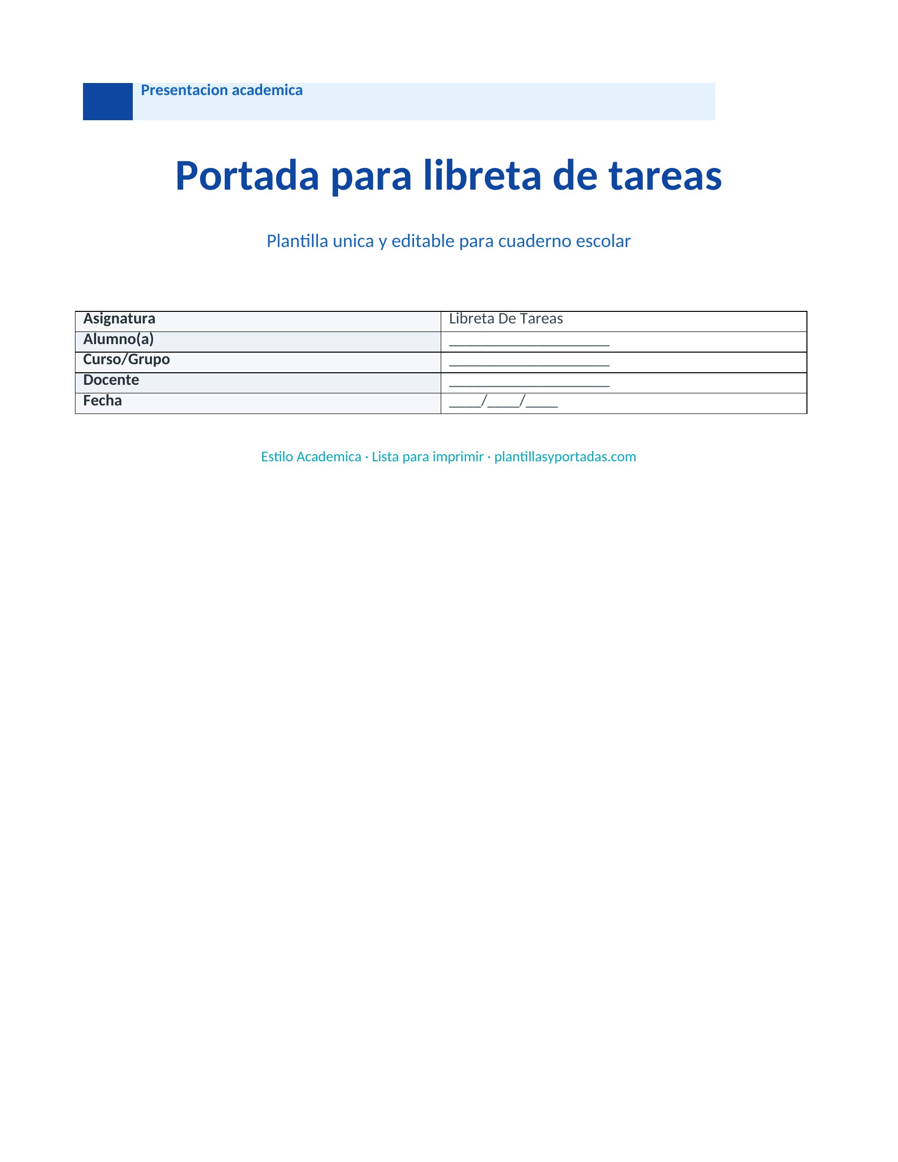 Portada Académica para libreta de tareas