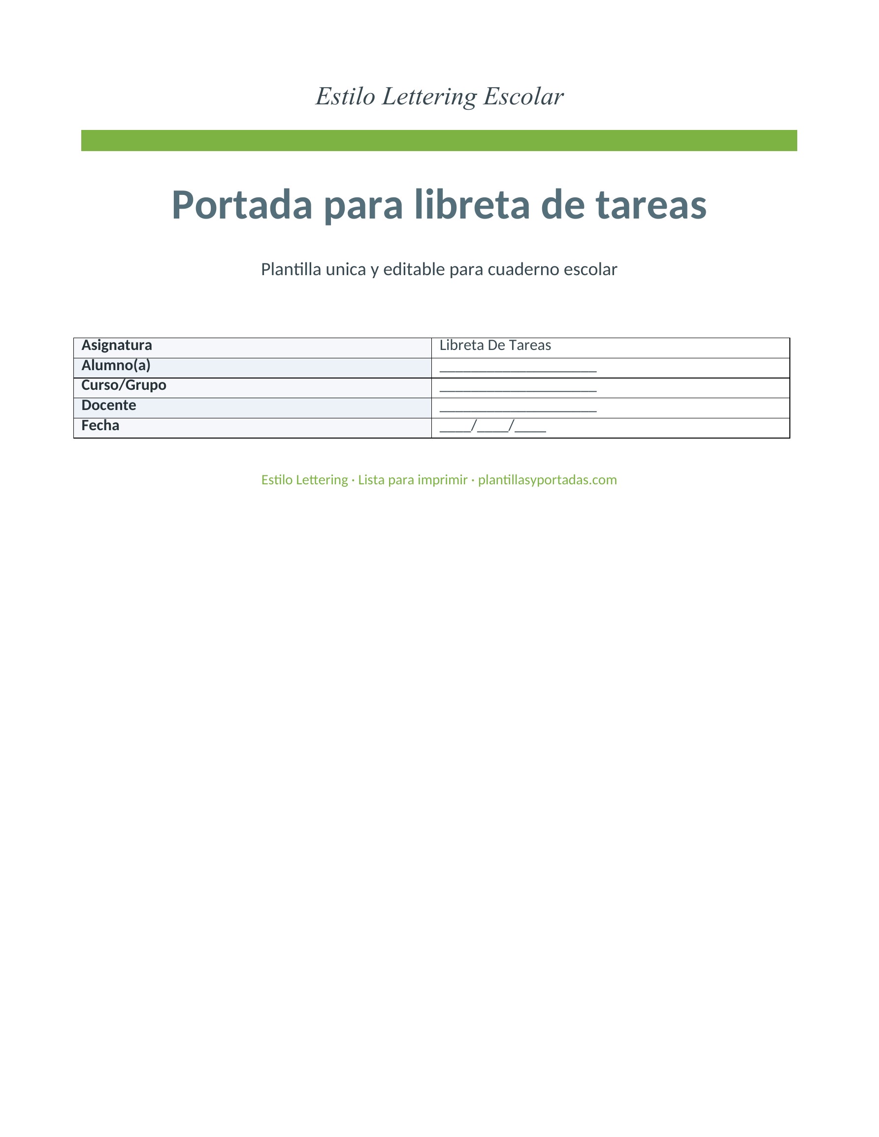Portada con Lettering para libreta de tareas