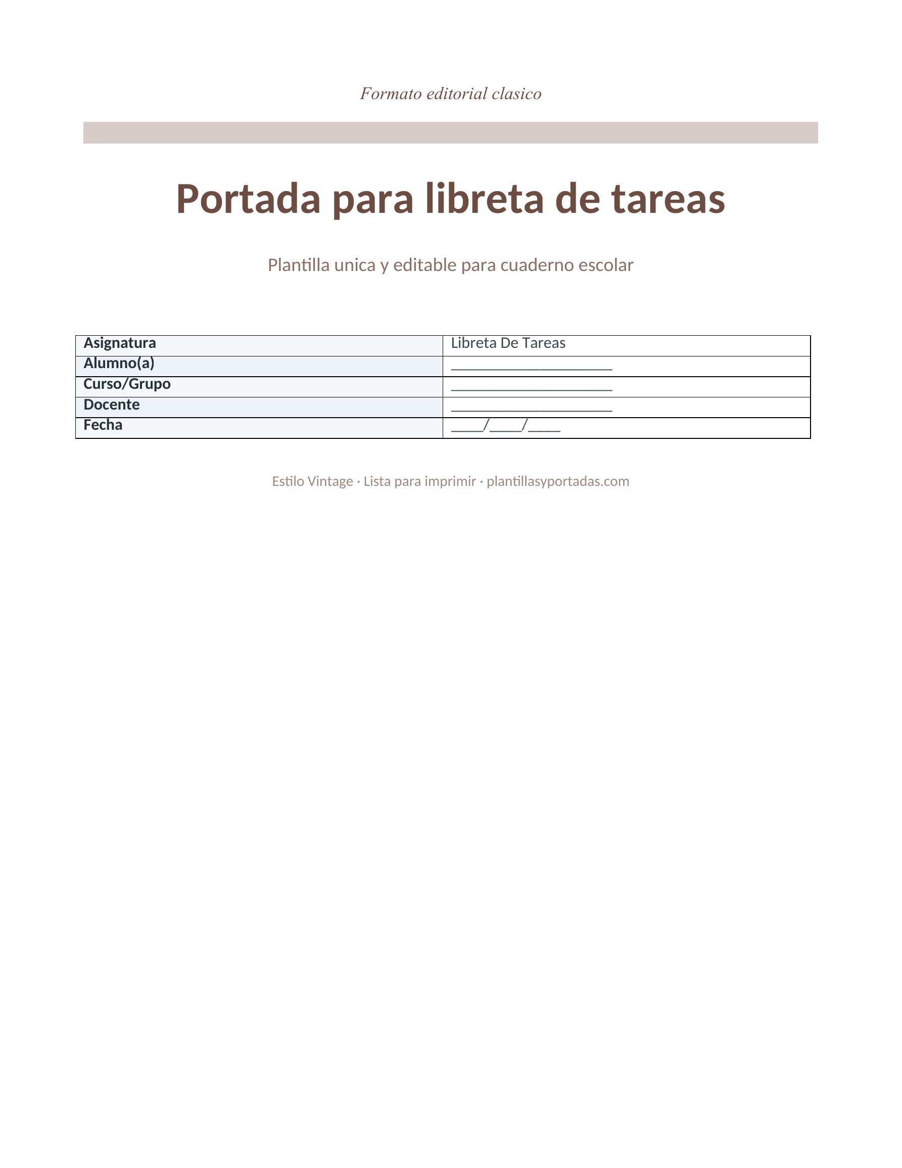 Portada Vintage para libreta de tareas