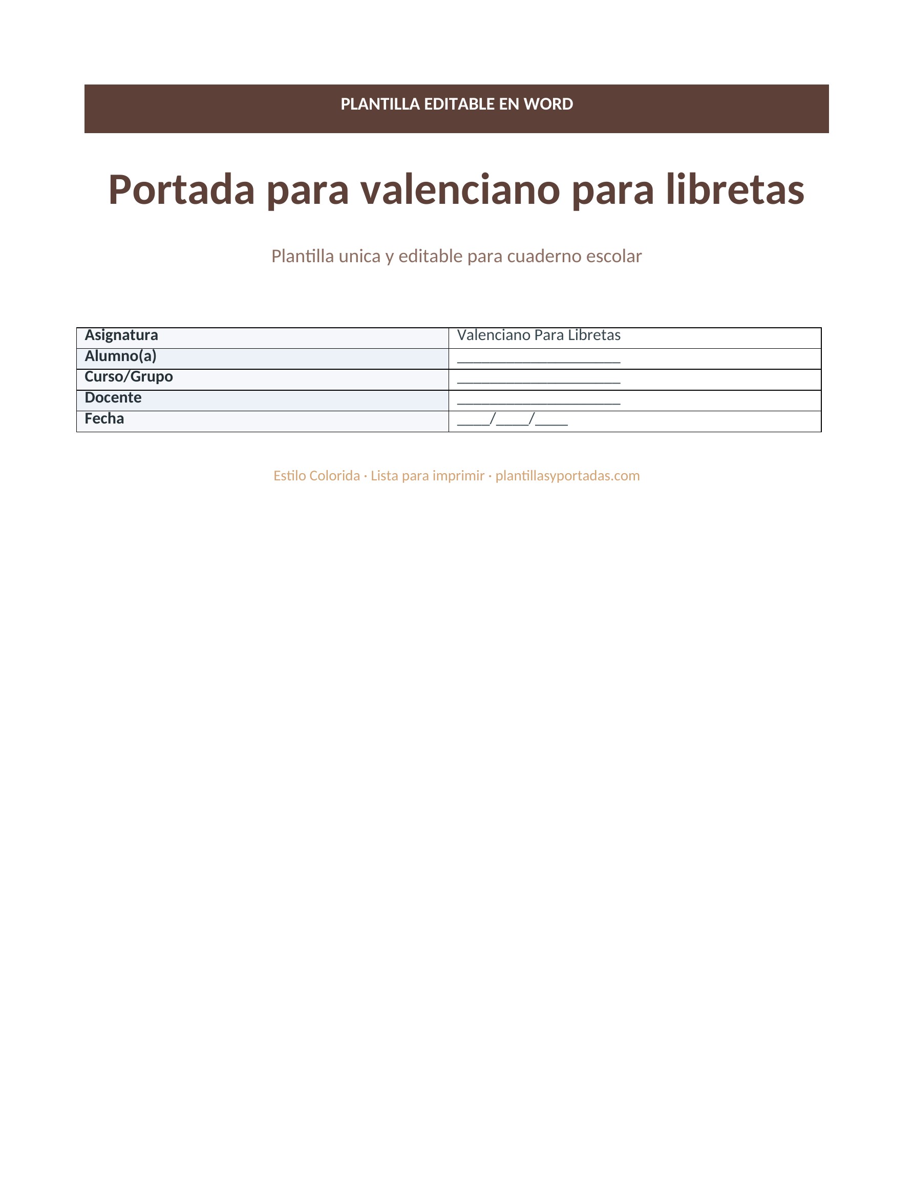 Portada Colorida para libretas de valenciano