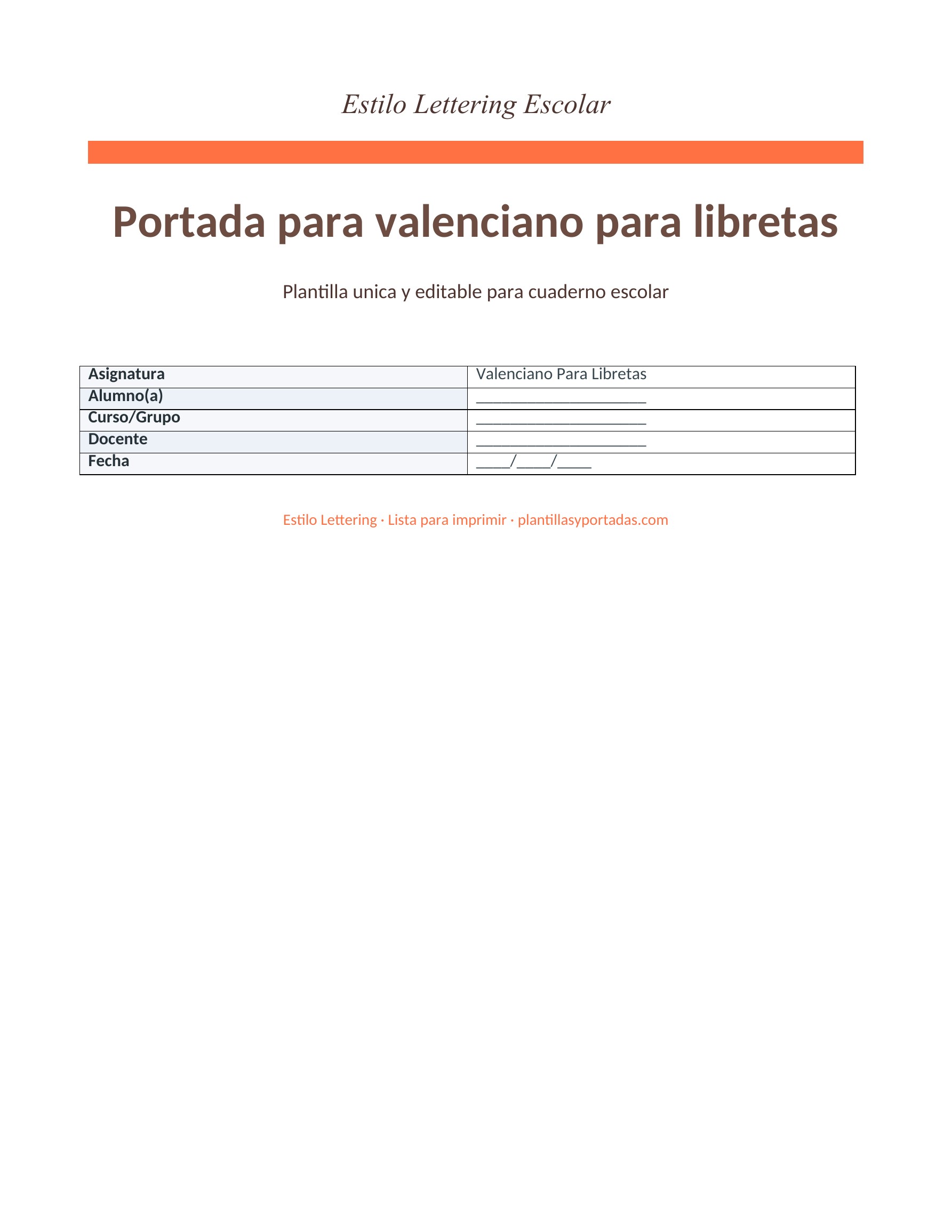 Portada con Lettering para libretas de valenciano