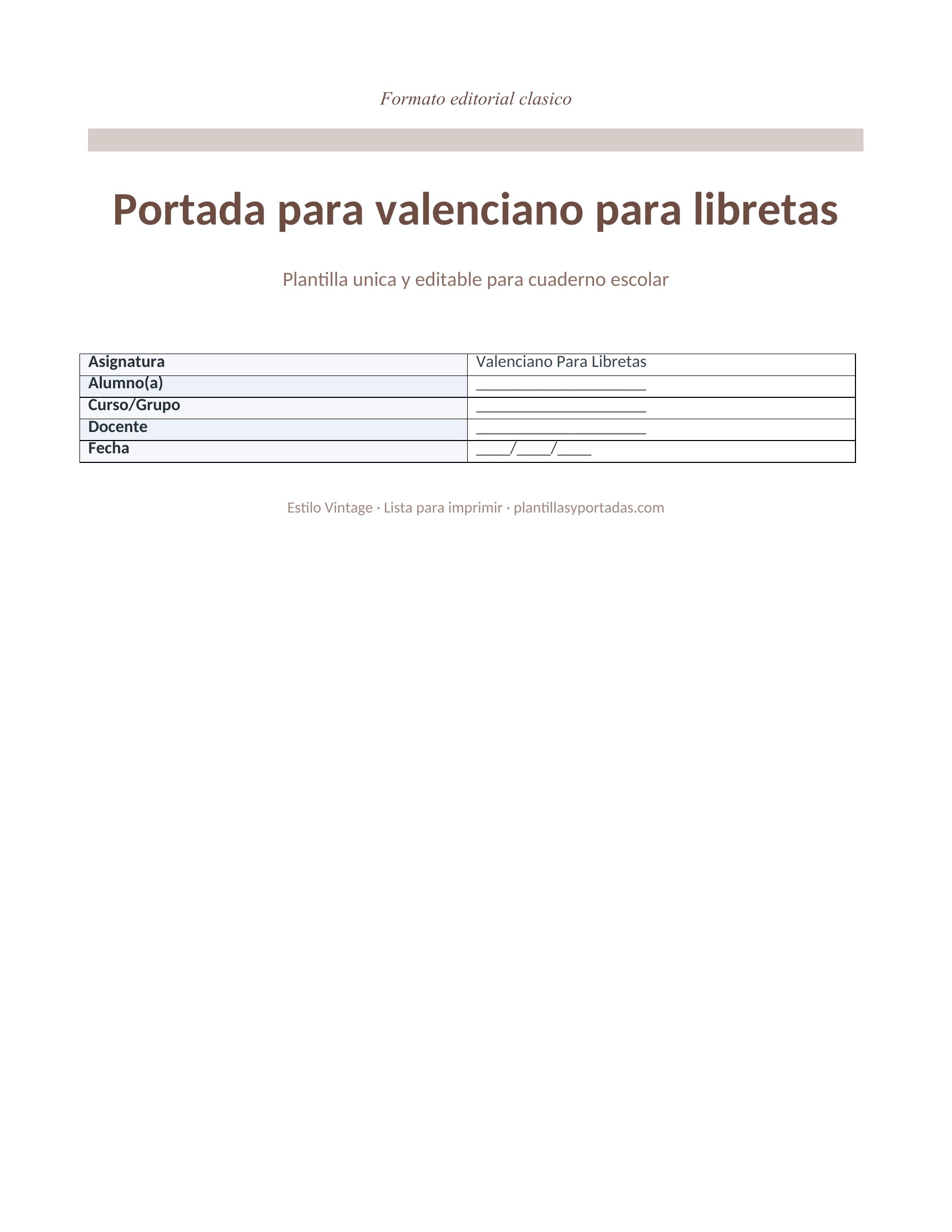 Portada Vintage para libretas de valenciano
