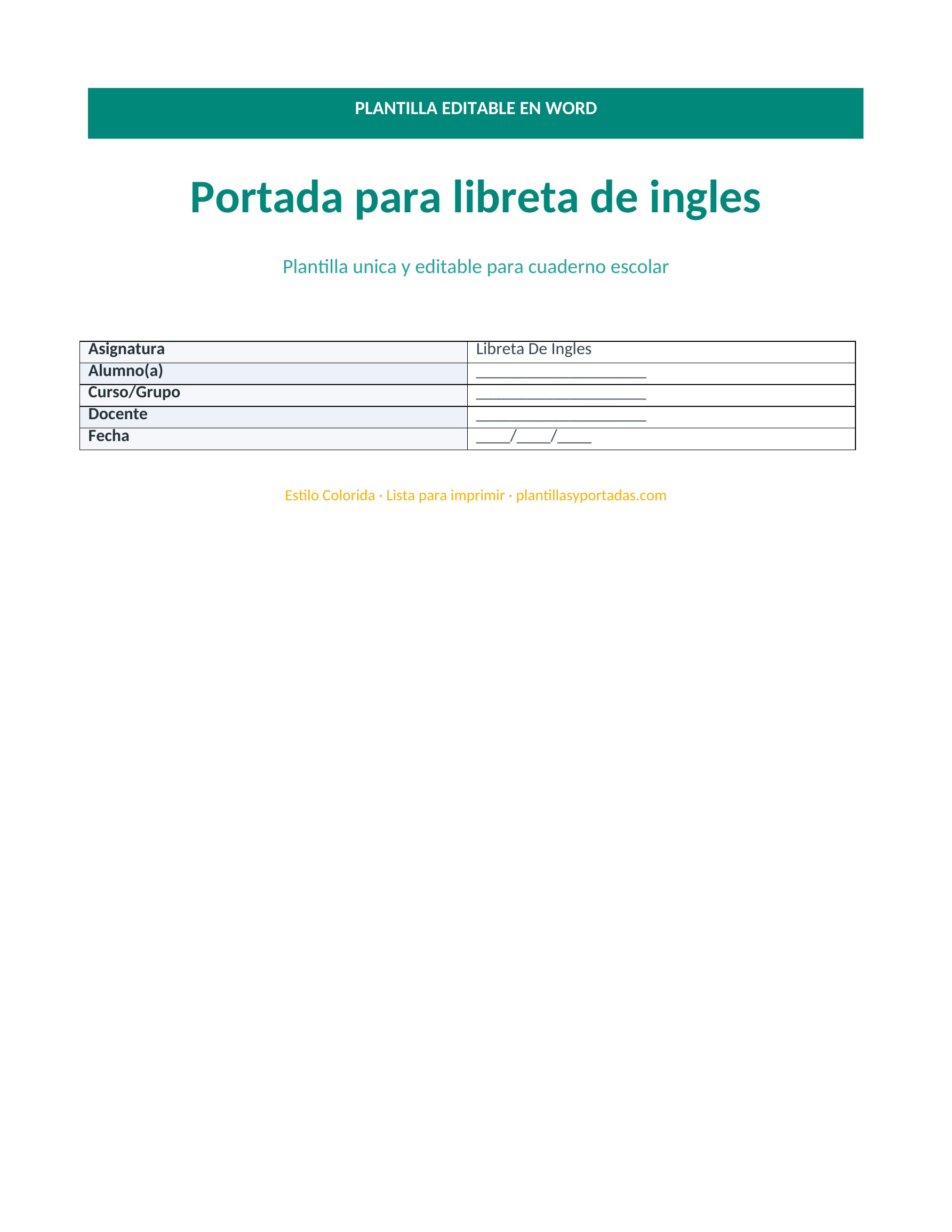 Portada Colorida para libreta de inglés