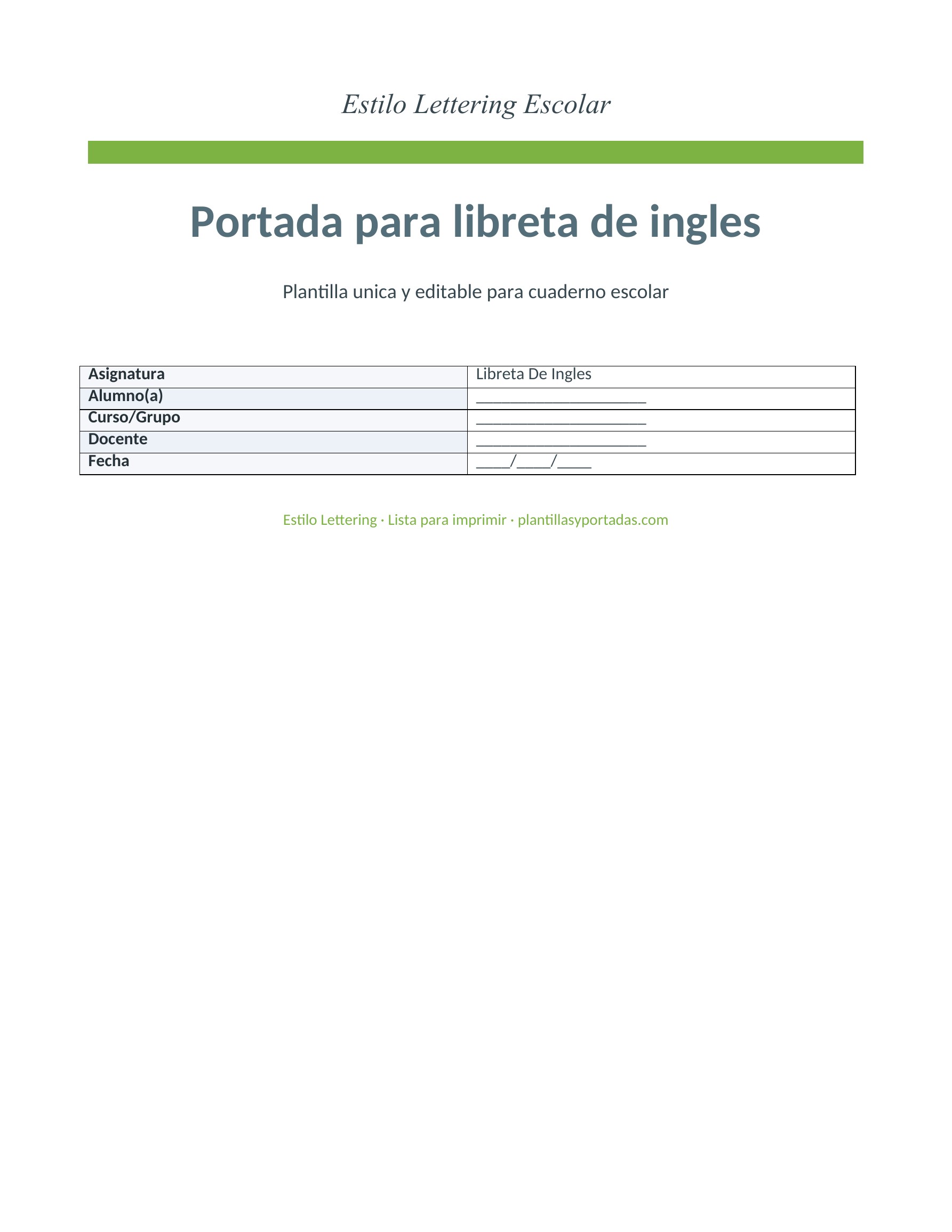 Portada con Lettering para libreta de inglés