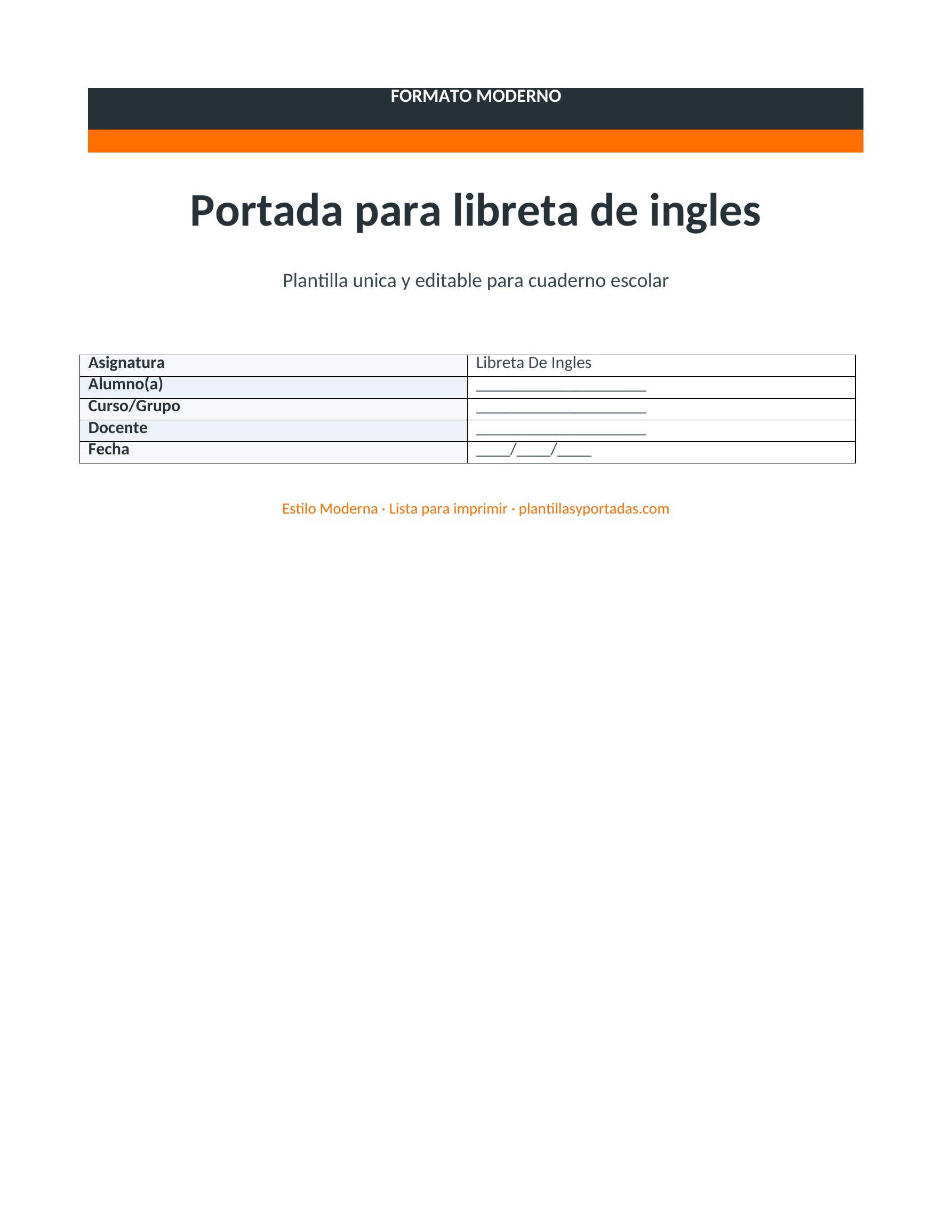 Portada Moderna para libreta de inglés