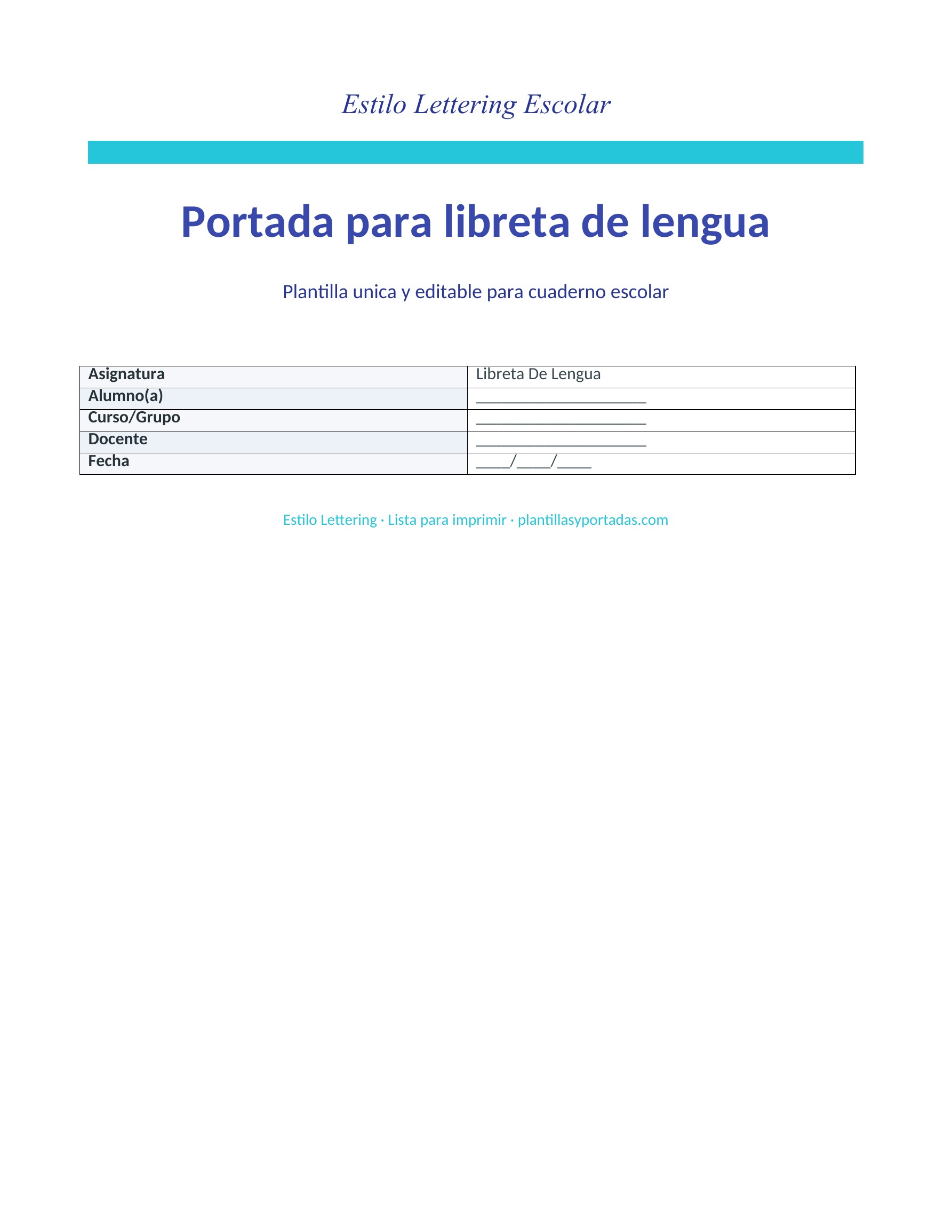 Portada con Lettering para libreta de lengua